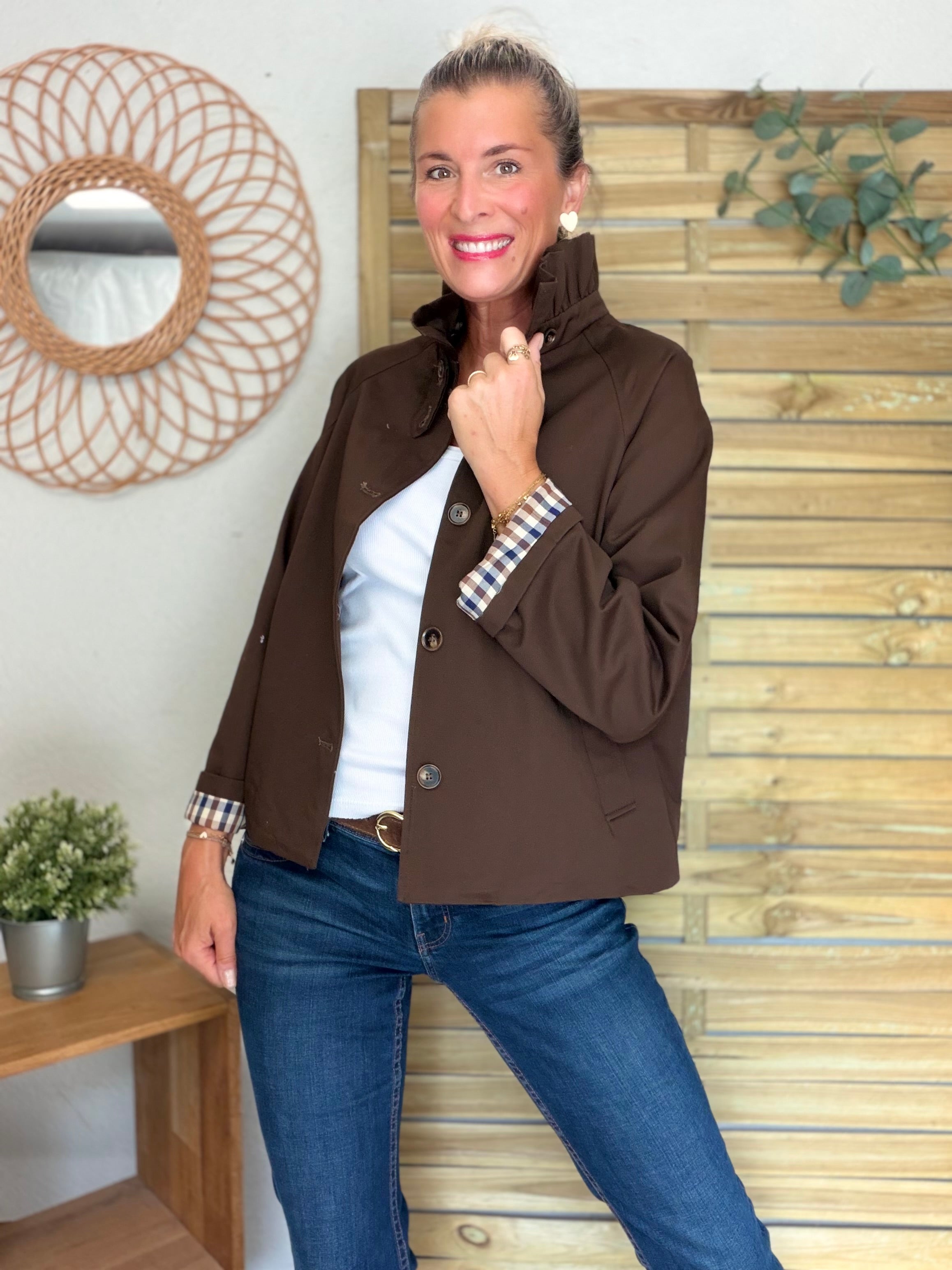 Veste Trench col victorien doublure carreaux - VICTORIA Chocolat