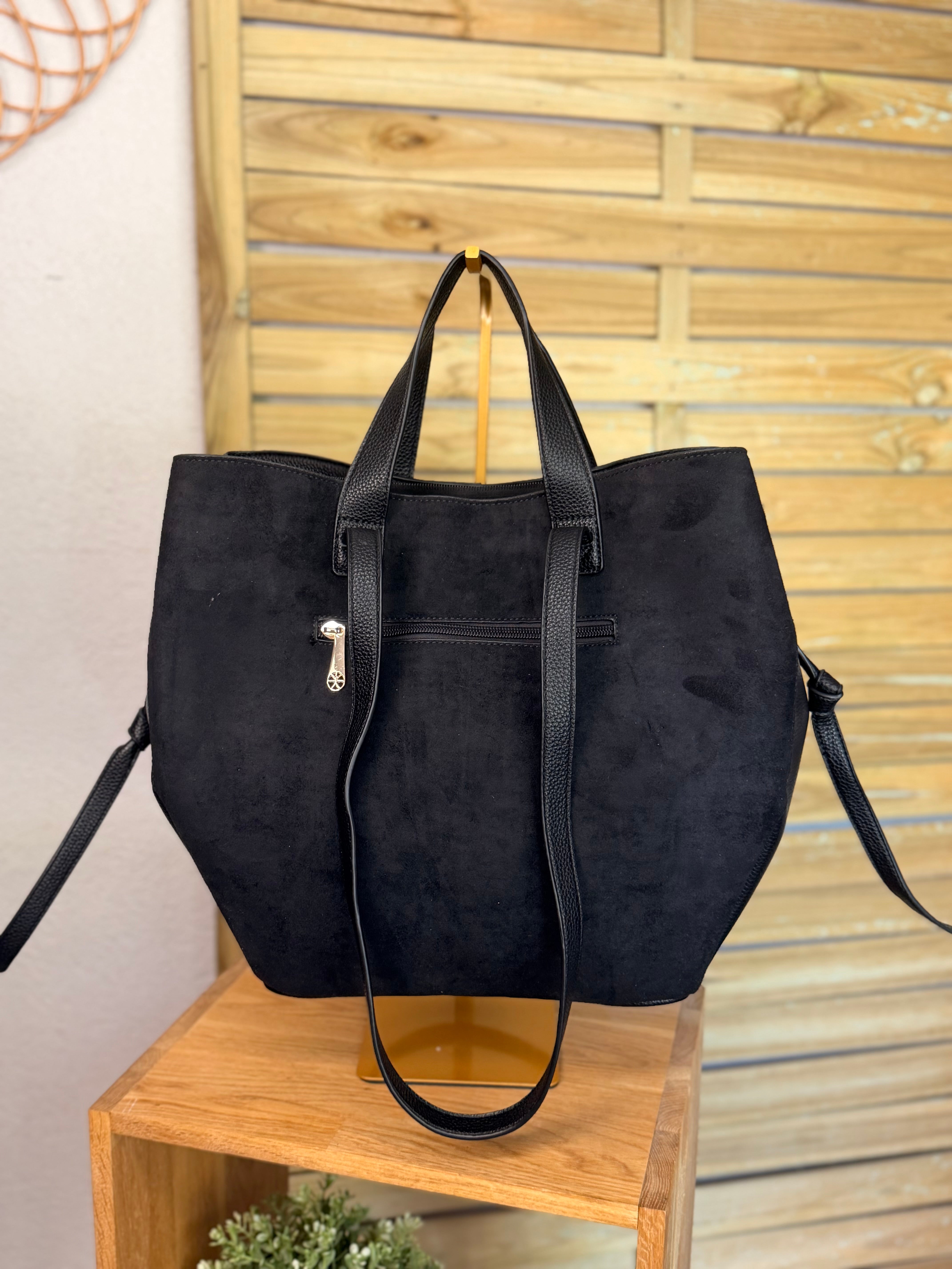 Grand Sac cabas 2 en 1 en simili daim - LAURÈNE Noir