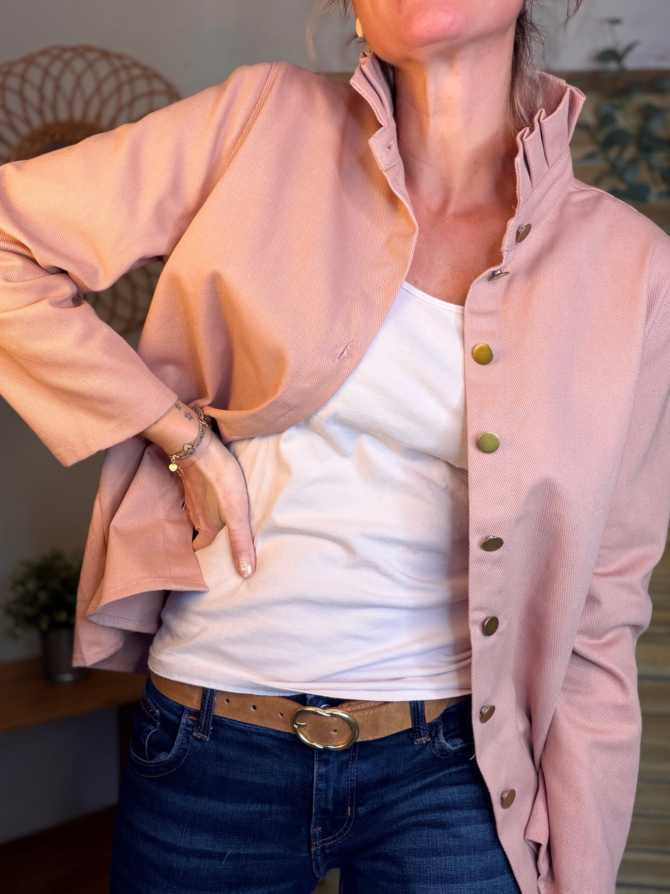 ⚡️ ARRIVAGE - Veste / Chemise en coton, col victorien volanté Beige taupe HILLARY - Rose