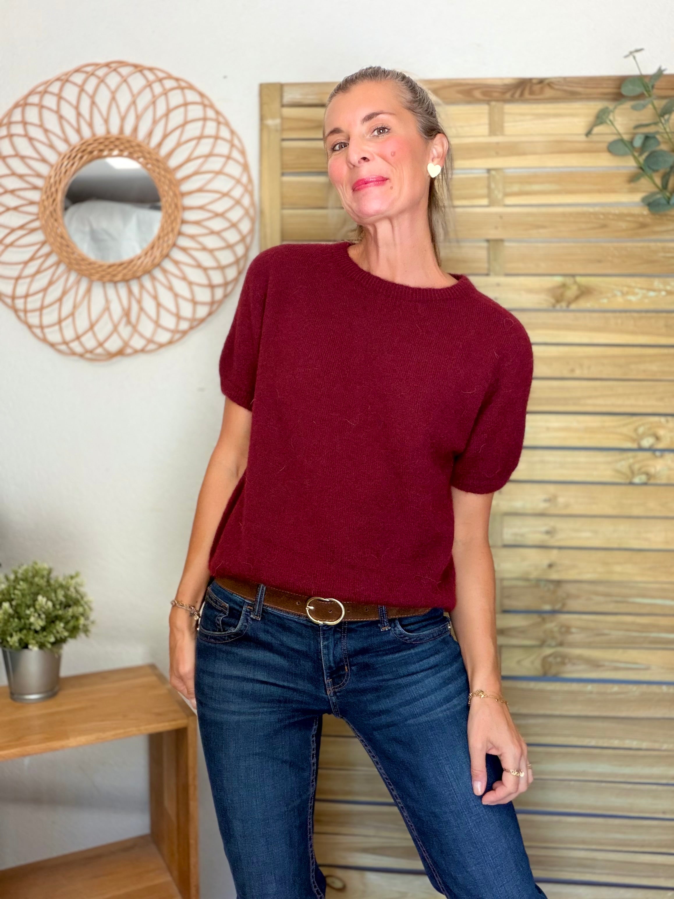 Pull laine et alpaga PEGGY - Bordeaux