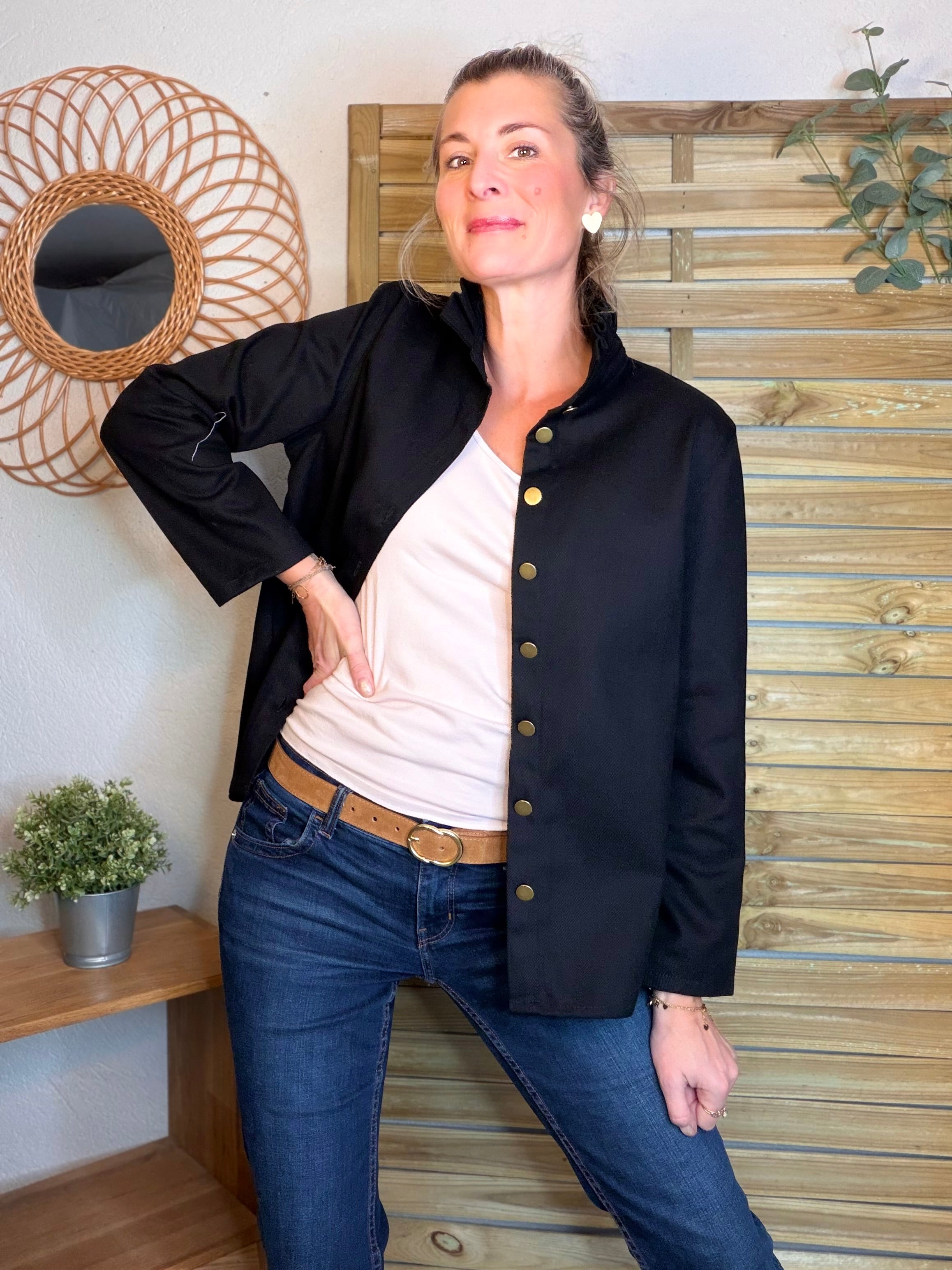 ⚡️ ARRIVAGE - Veste / Chemise en coton, col victorien volanté Beige taupe HILLARY - Noir