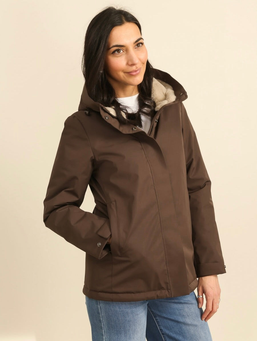 LAURA JO - Parka fourrée imperméable AMBRE MI-LONG - Chocolat / Beige