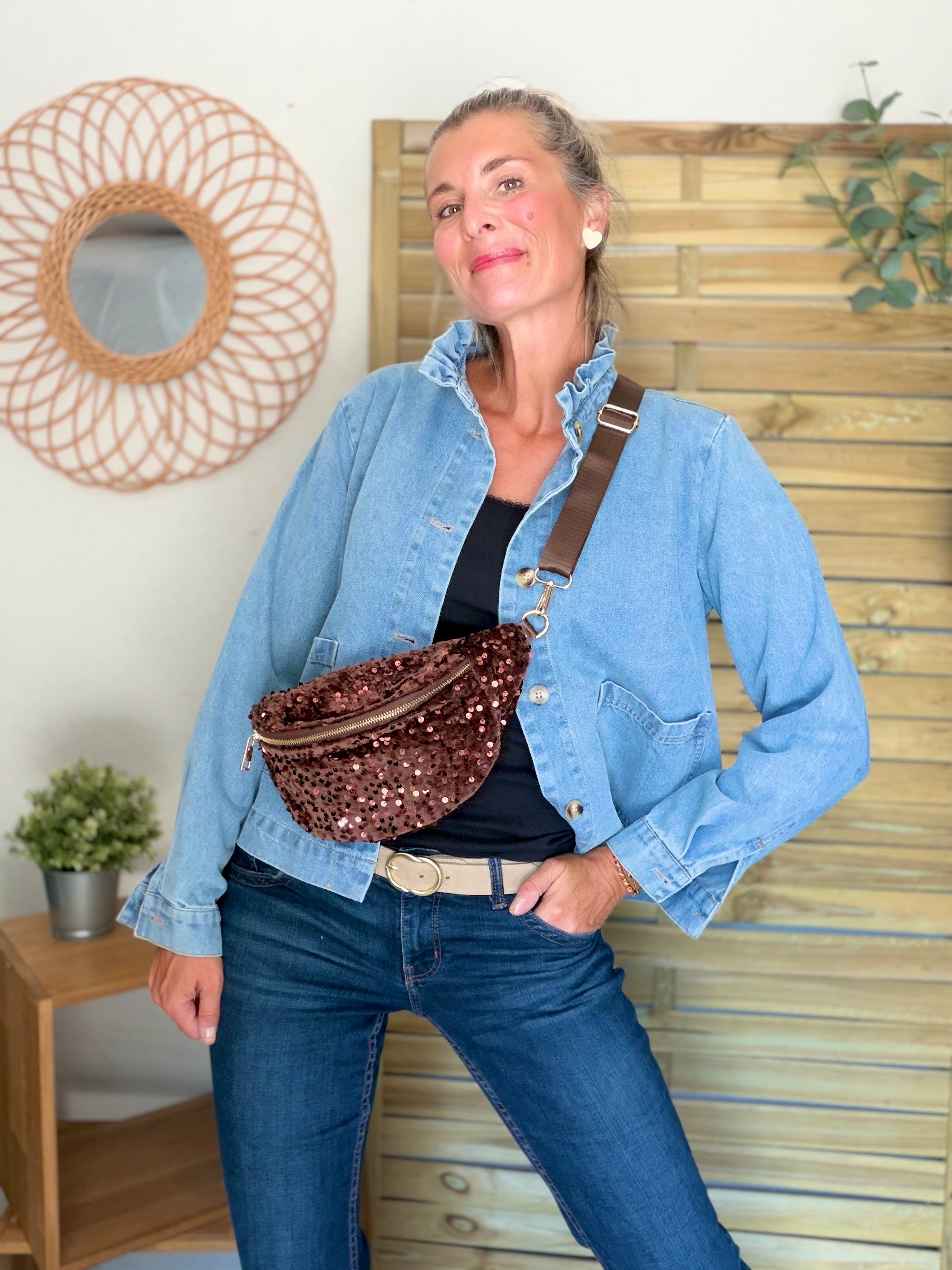 Veste courte légère col volanté JUNON Jean clair