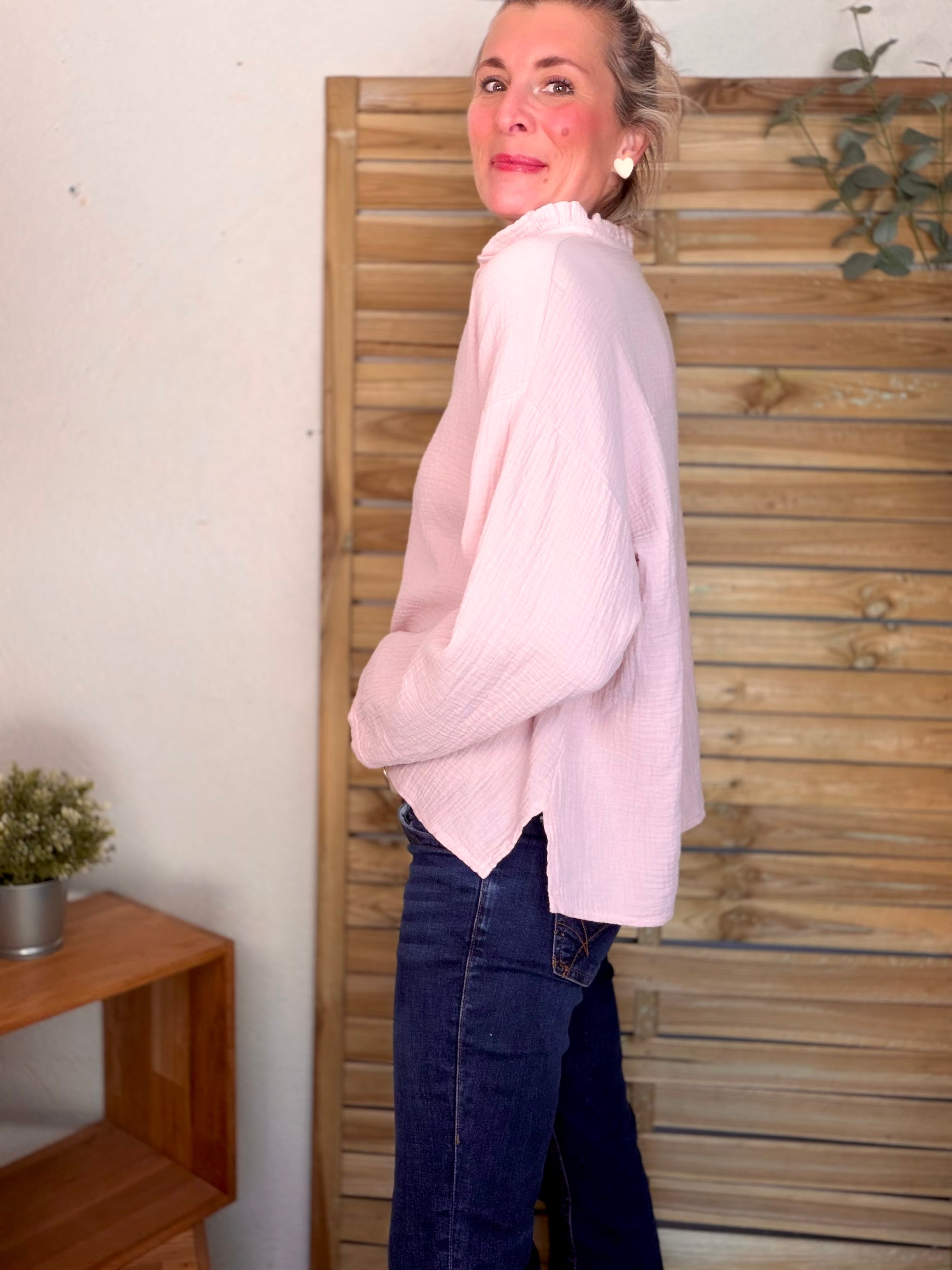Blouse en gaze de coton SIERRA Rose poudré