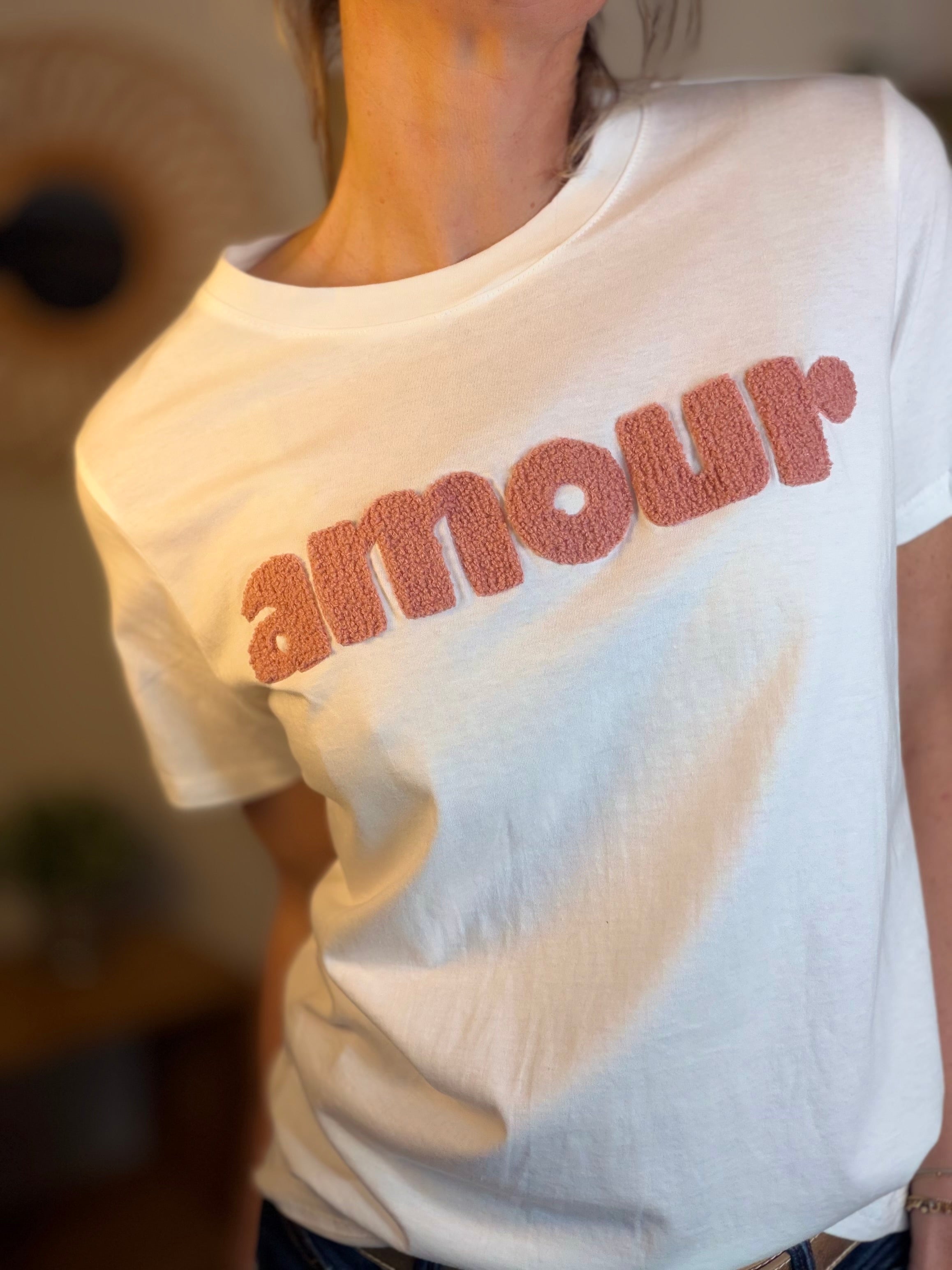 Tee shirt amour MAÏA Blanc/Vieux rose