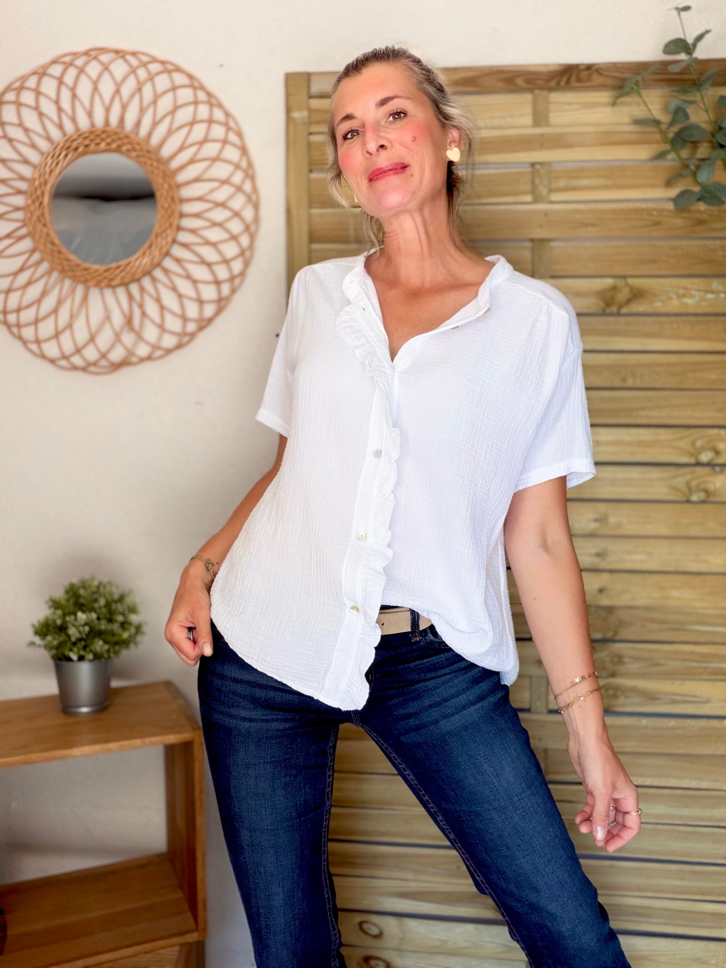 Blouse en gaze de coton ANAËLLE Blanc