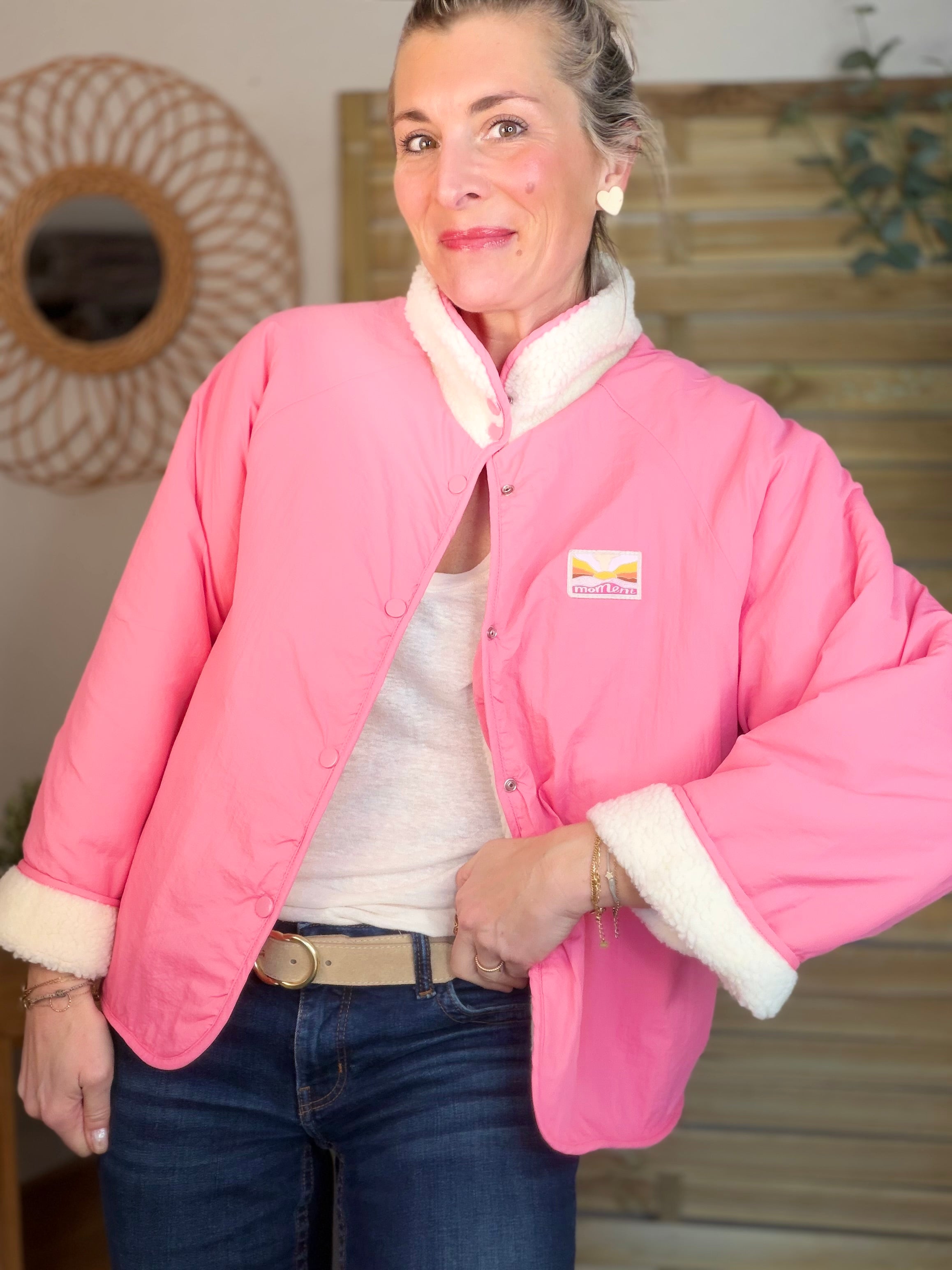 Veste matelassée réversible Sherpa AMÉLIE Rose