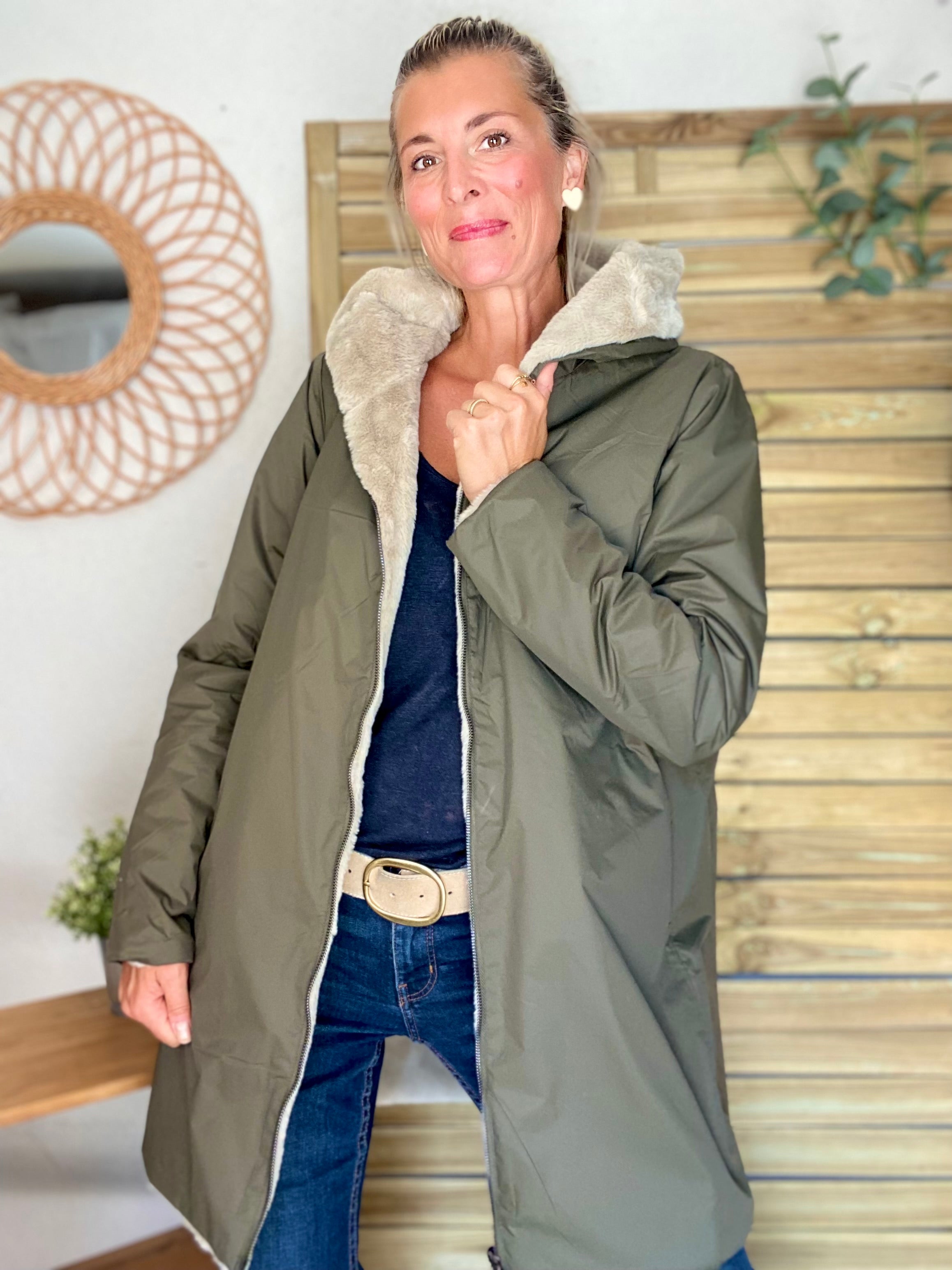 Parka Imperméable réversible fourrée Kaki / Beige ALIX - LAURA JO