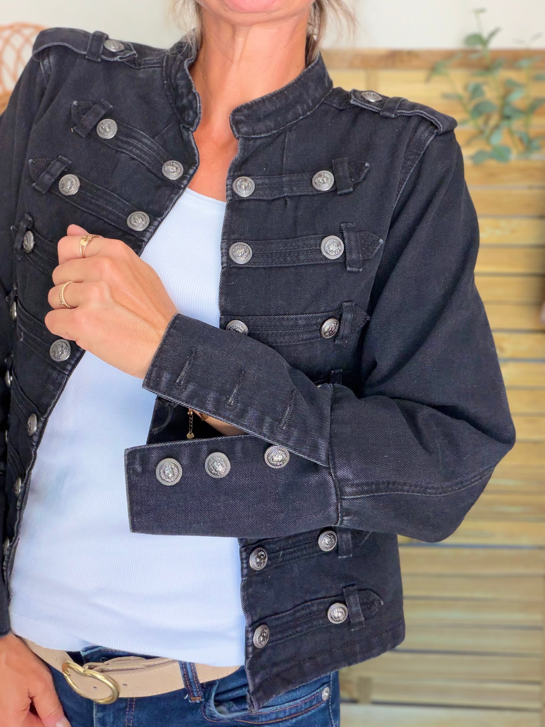 Veste courte en jean NAPOLÉON - Noir