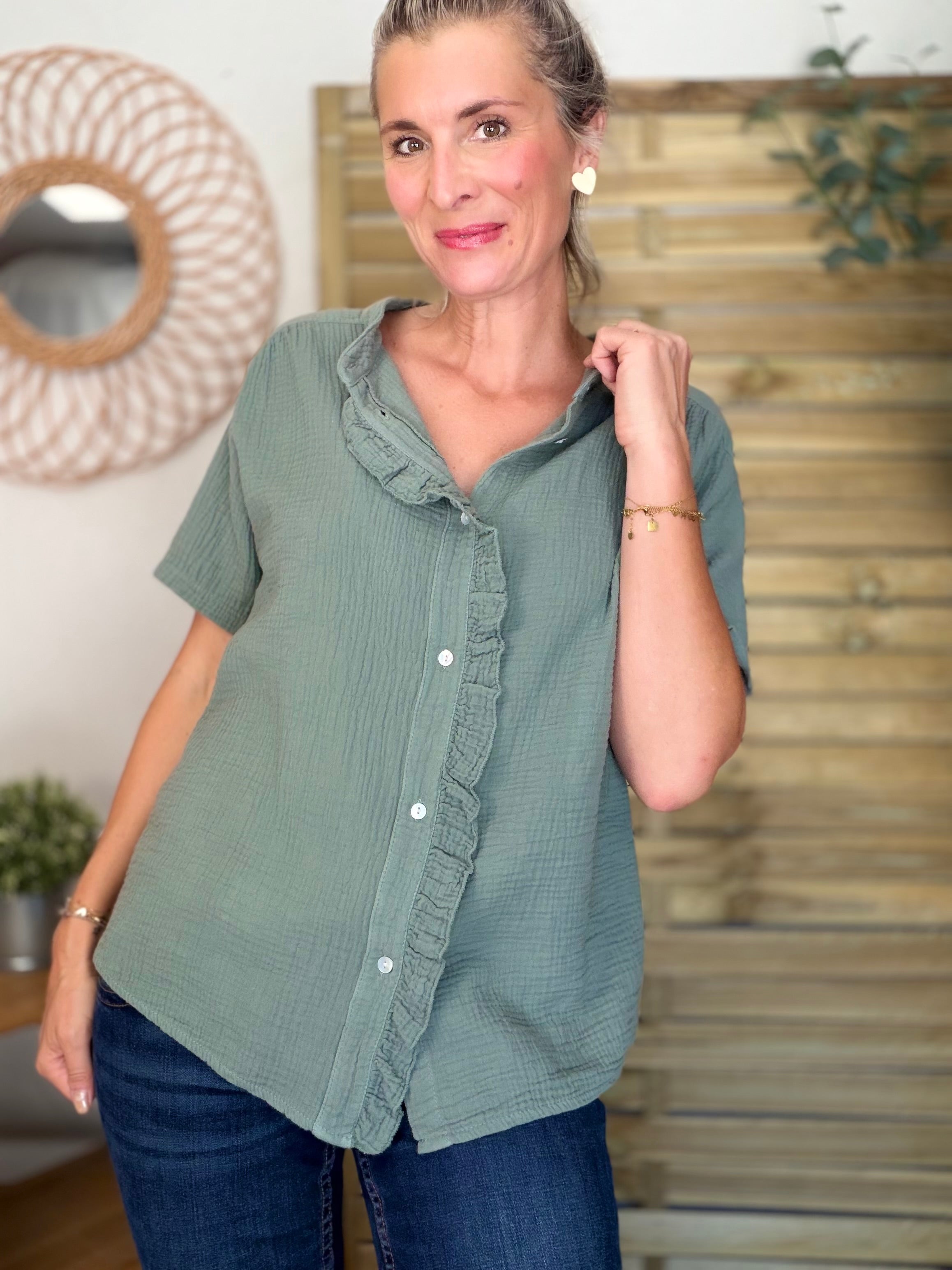 Blouse en gaze de coton ANAËLLE Kaki