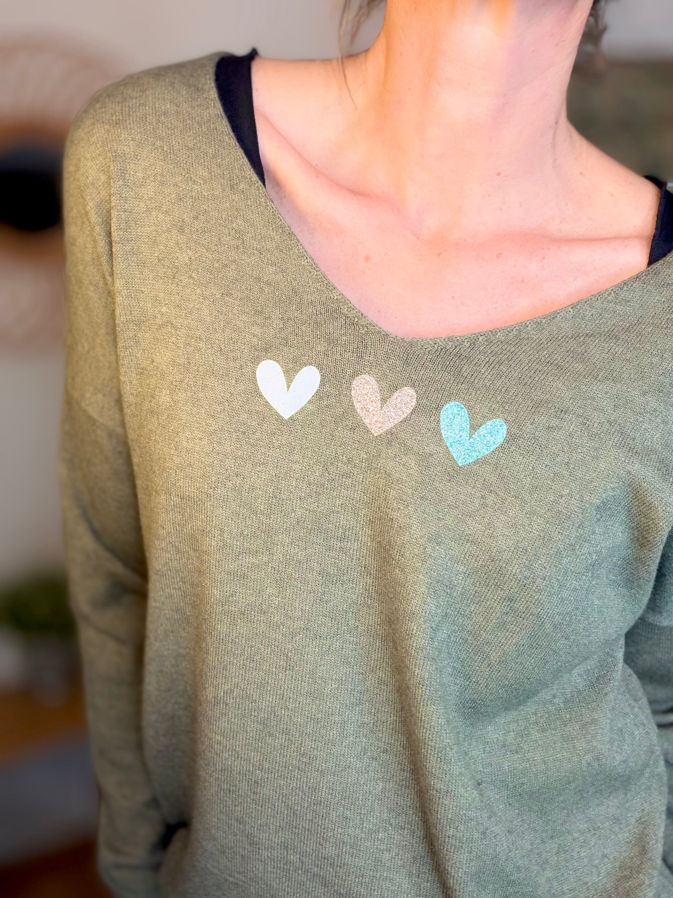 Pull fin 3 cœurs 💛 BERTILLE - Kaki