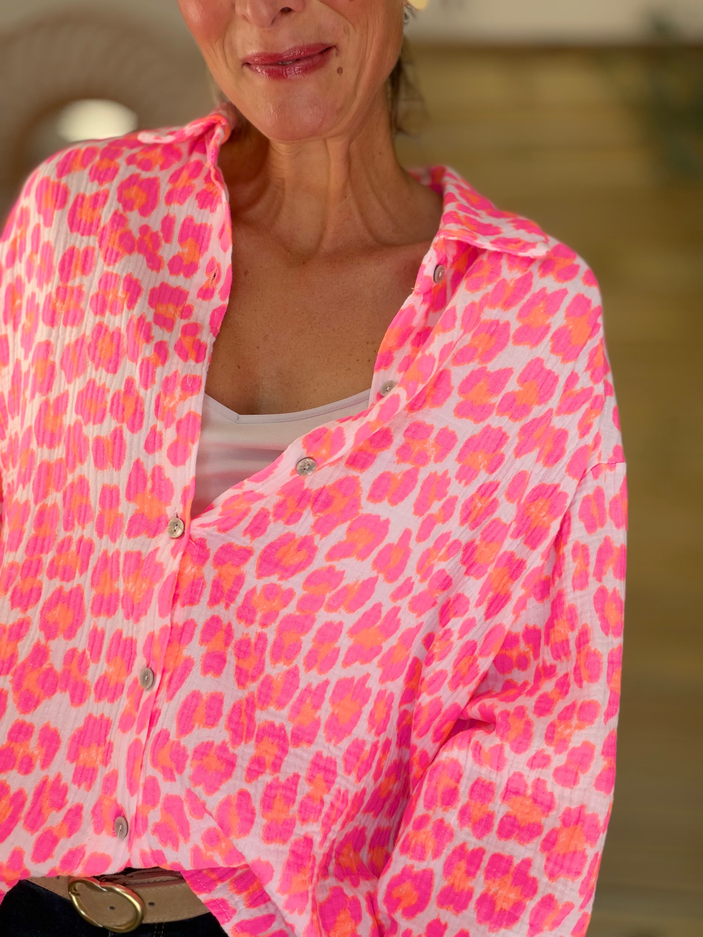 Chemise en gaze de coton FÉLICIE Léo Rose fluo
