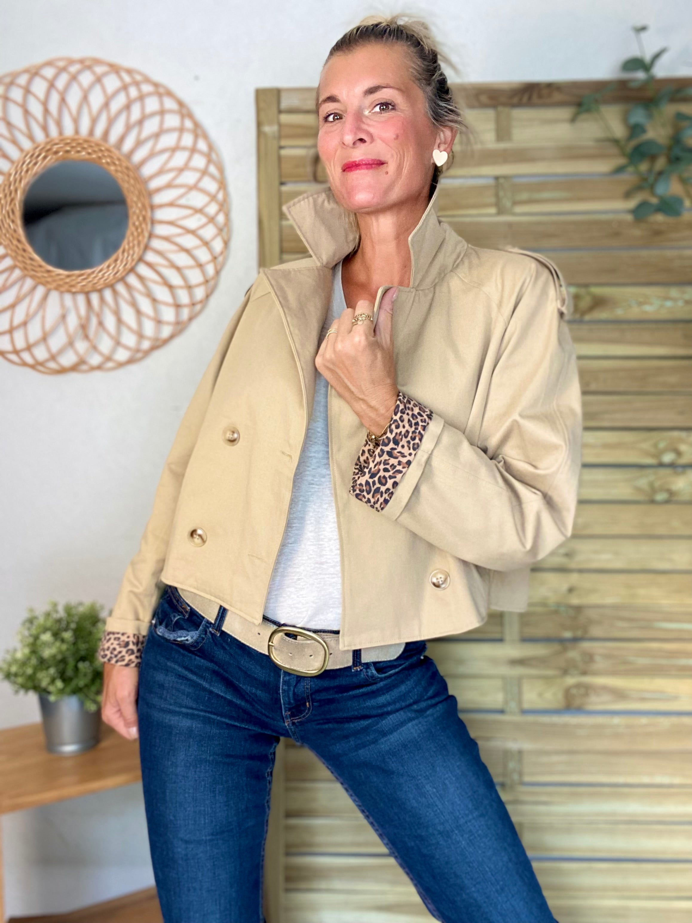 Veste Trench en coton beige avec Léo ROXANE