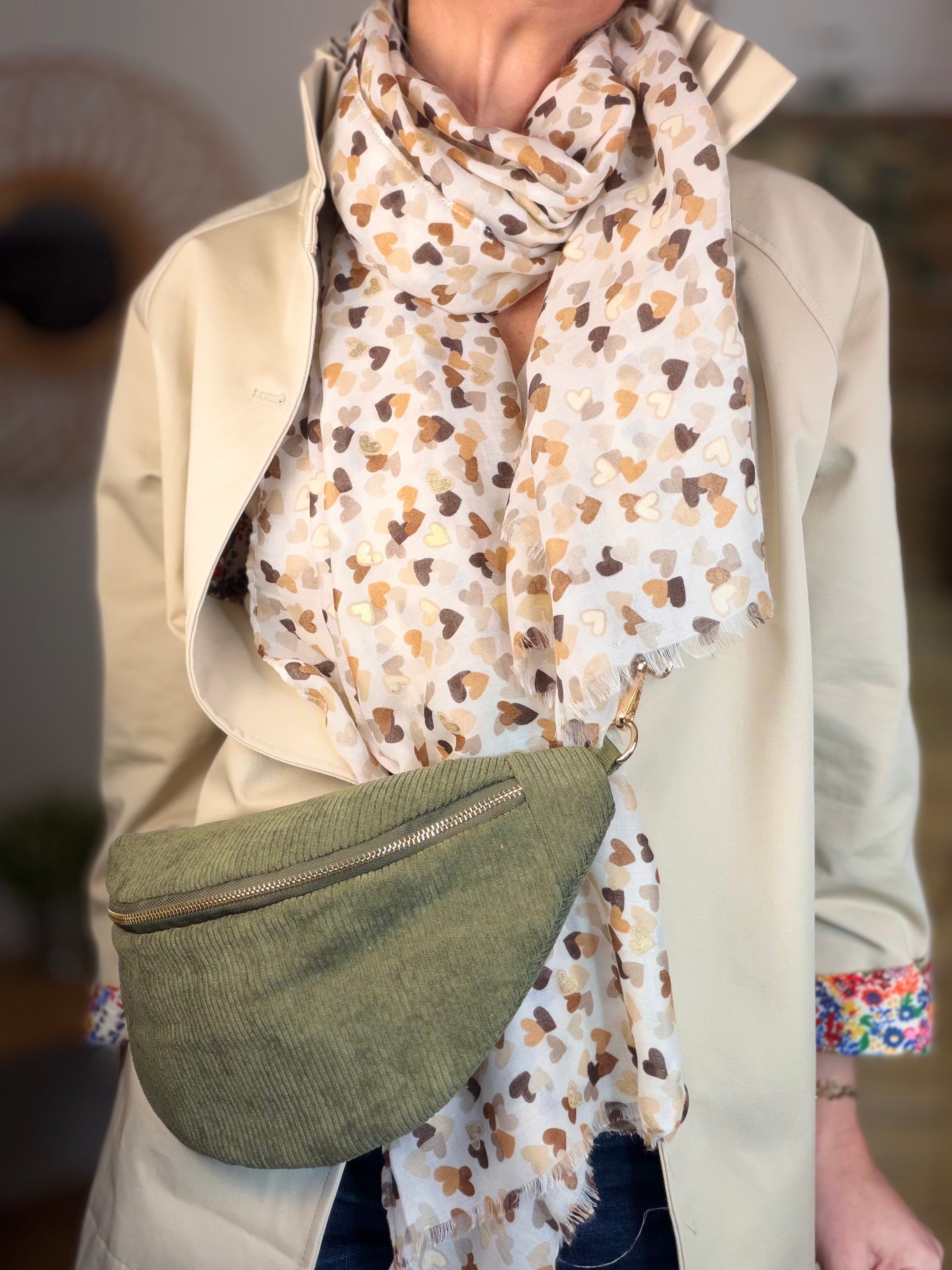 Foulard Cœurs SIGRID - Taupe 💛🧡🤎