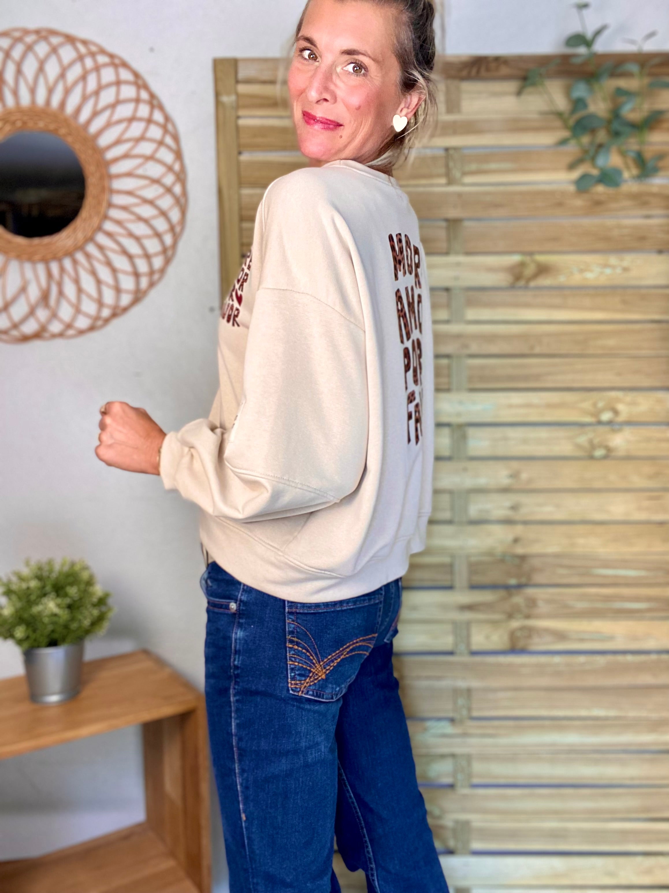 Sweat More amor por favor Léo 🐆 OMBLINE - Beige
