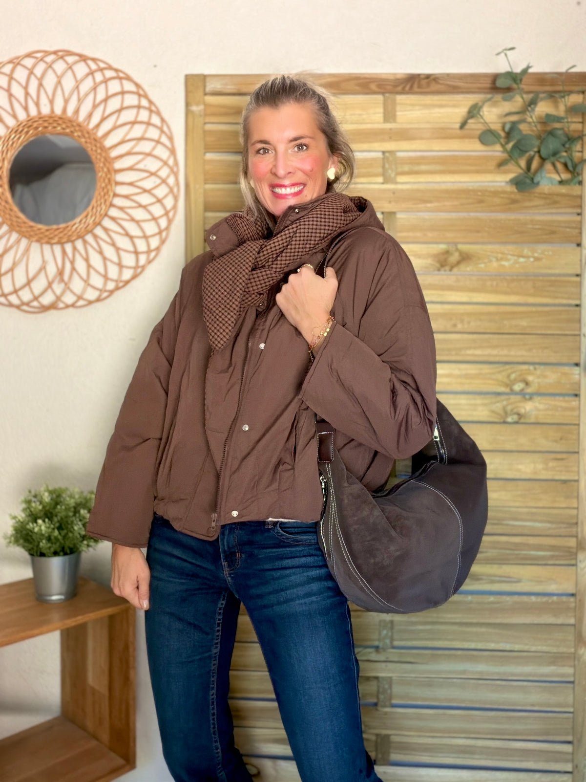 PRÉCOMMANDE (Expédition 22/10) • Veste matelassée capuche amovible réversible ODILE Chocolat