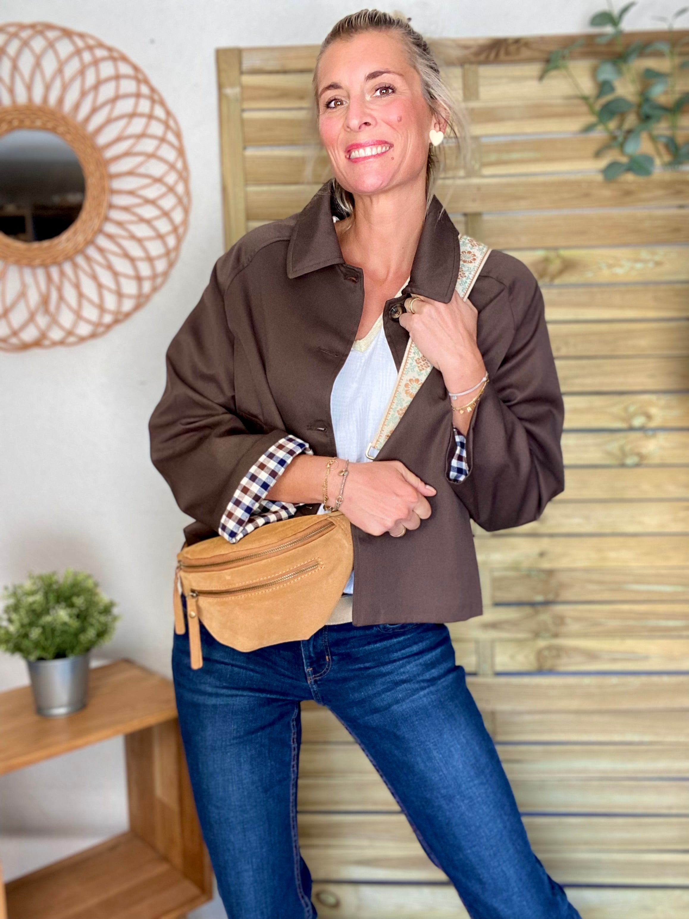 Veste Trench en coton avec vichy - YSEULT court Chocolat