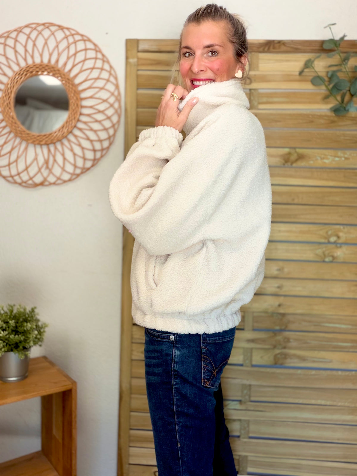 Veste Sherpa zippée LÉONIE Écru