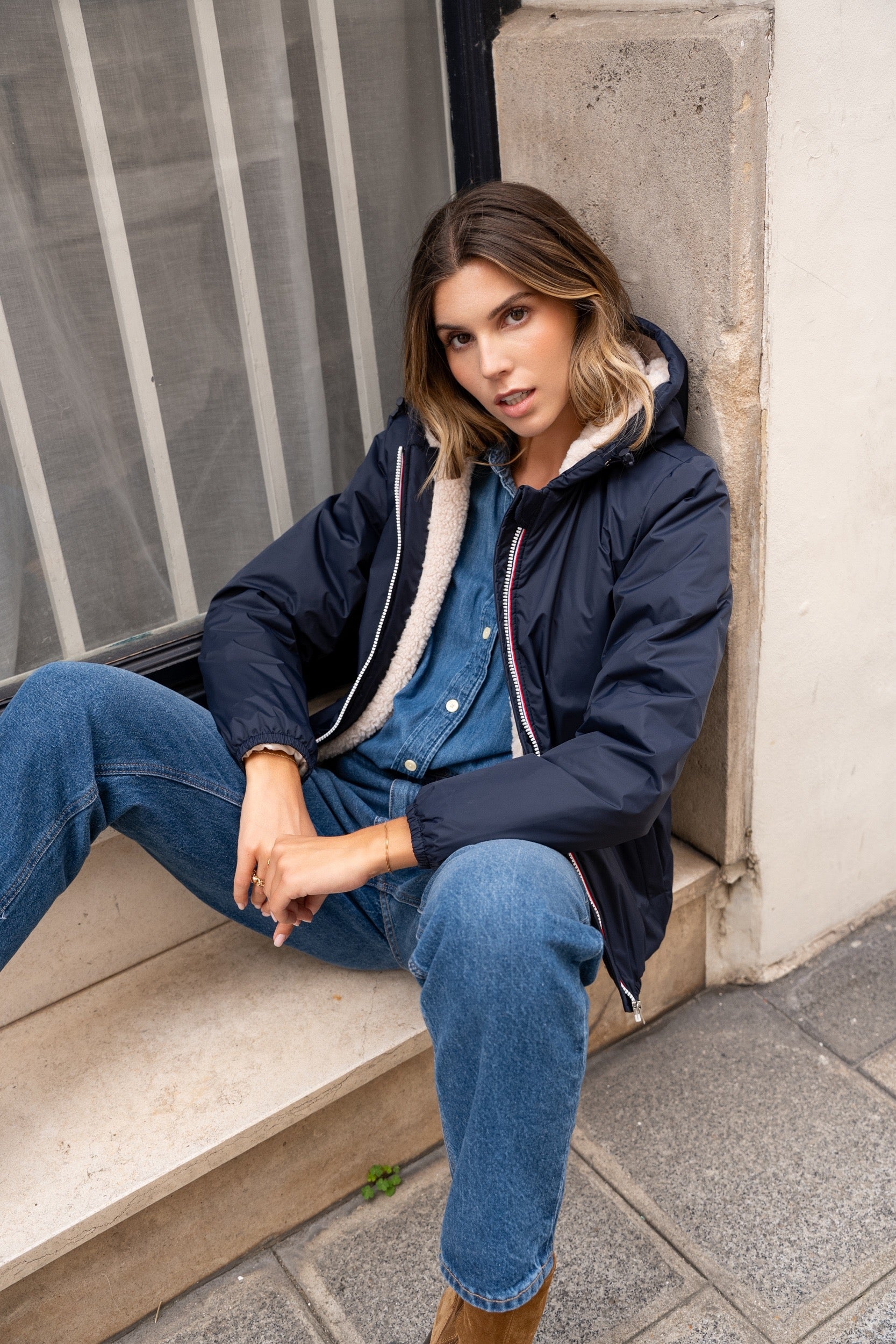 PRÉCOMMANDE (Expédition 26/11) - Parka Imperméable LOUISE COURT sherpa - Bleu marine - LAURA JO