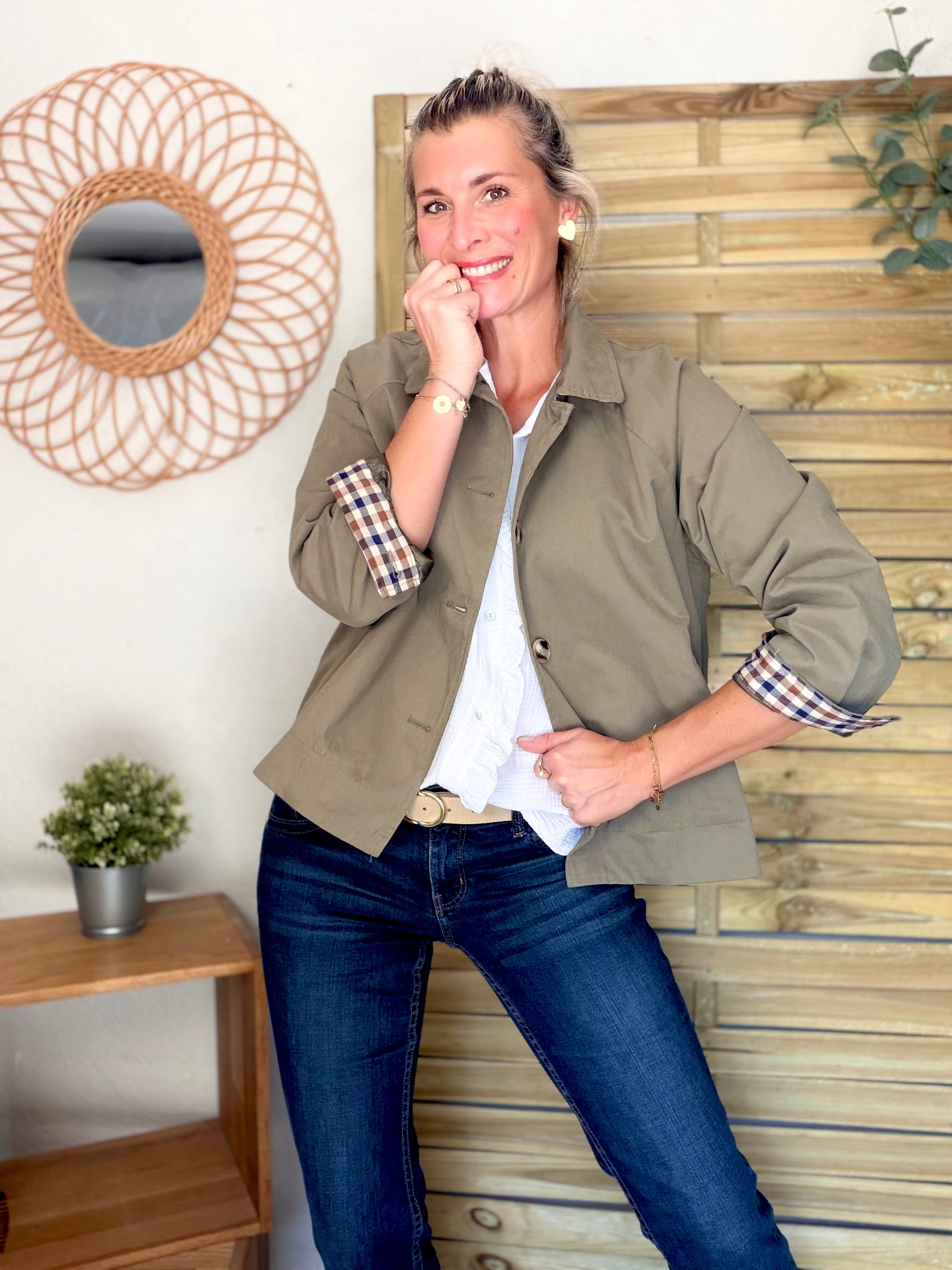 Veste Trench en coton avec carreaux - SOLÈNE Kaki