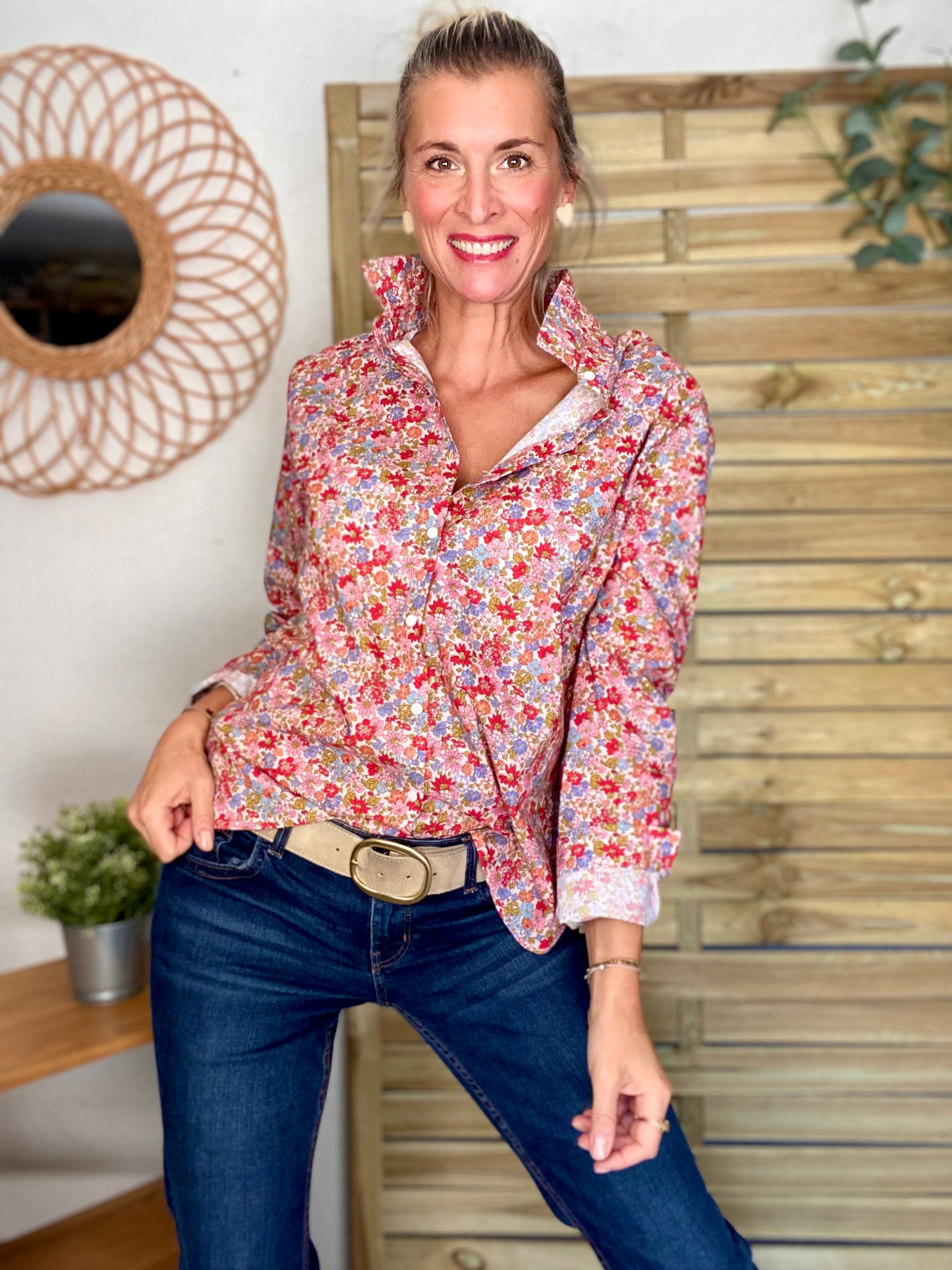 Chemise en coton imprimé Liberty 🌸 et coeur doré 💛 LISE