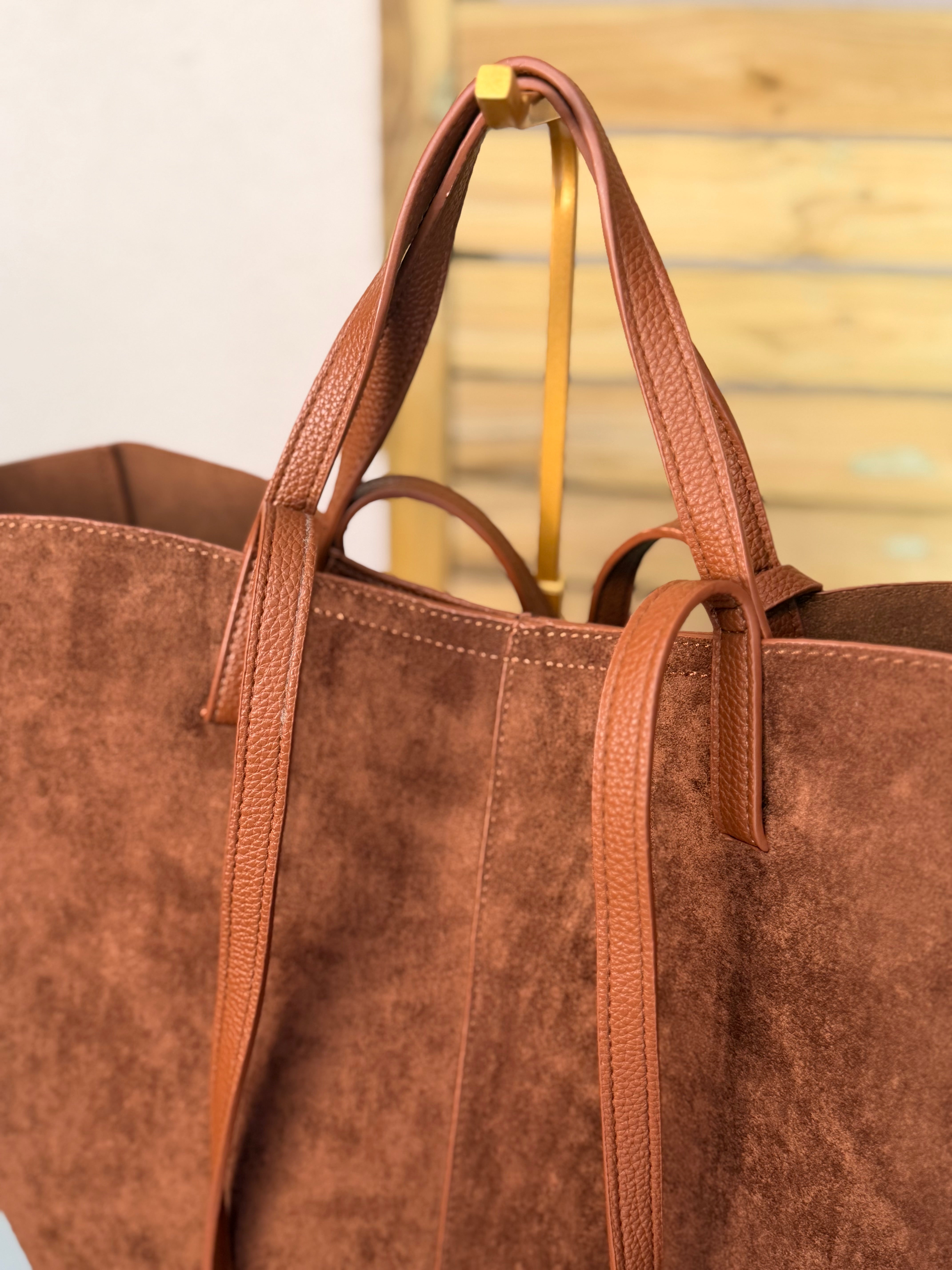 Grand Sac cabas 2 en 1 en simili daim - PAULE Camel