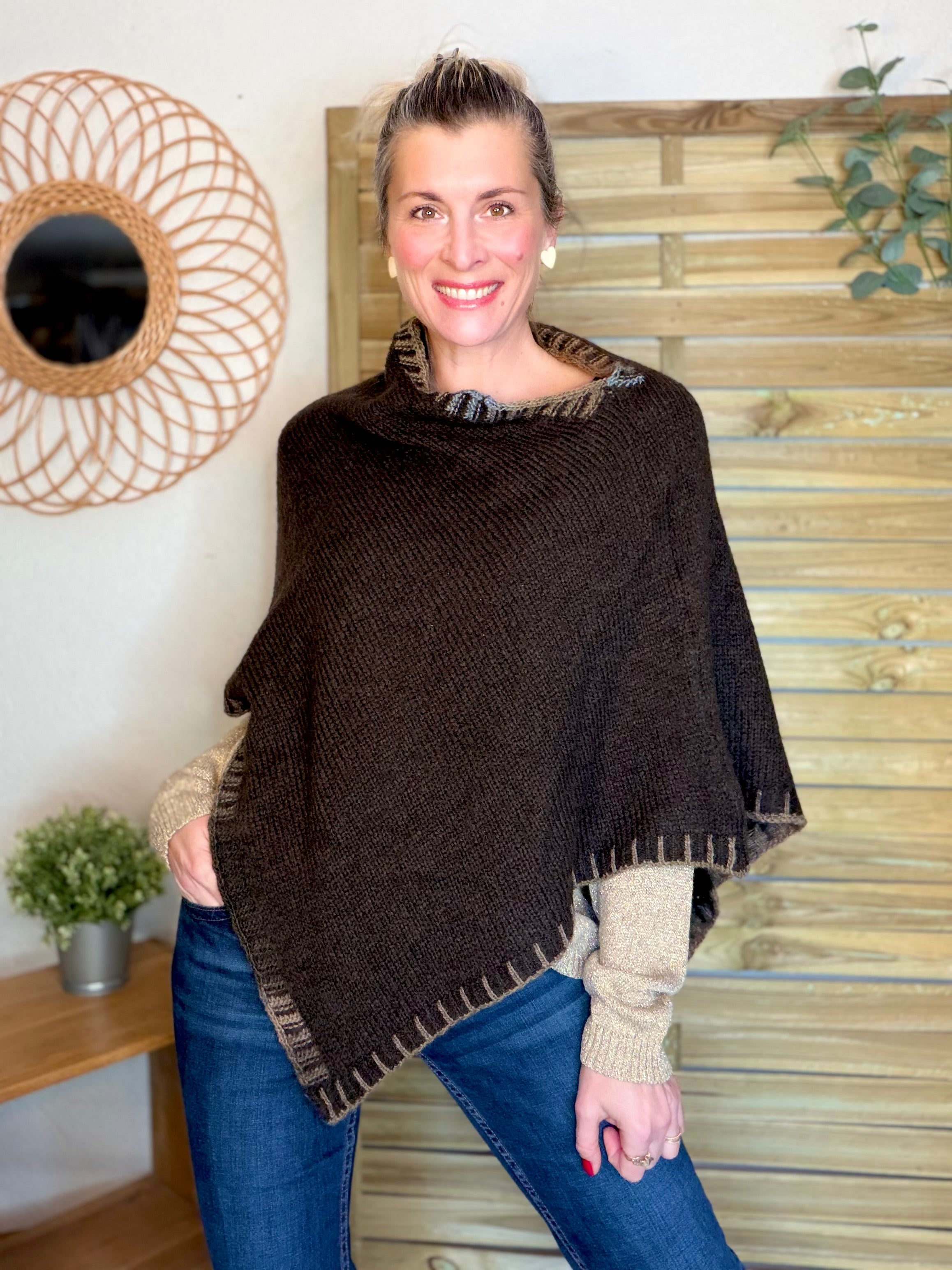 Poncho asymétrique GISÈLE - Choco