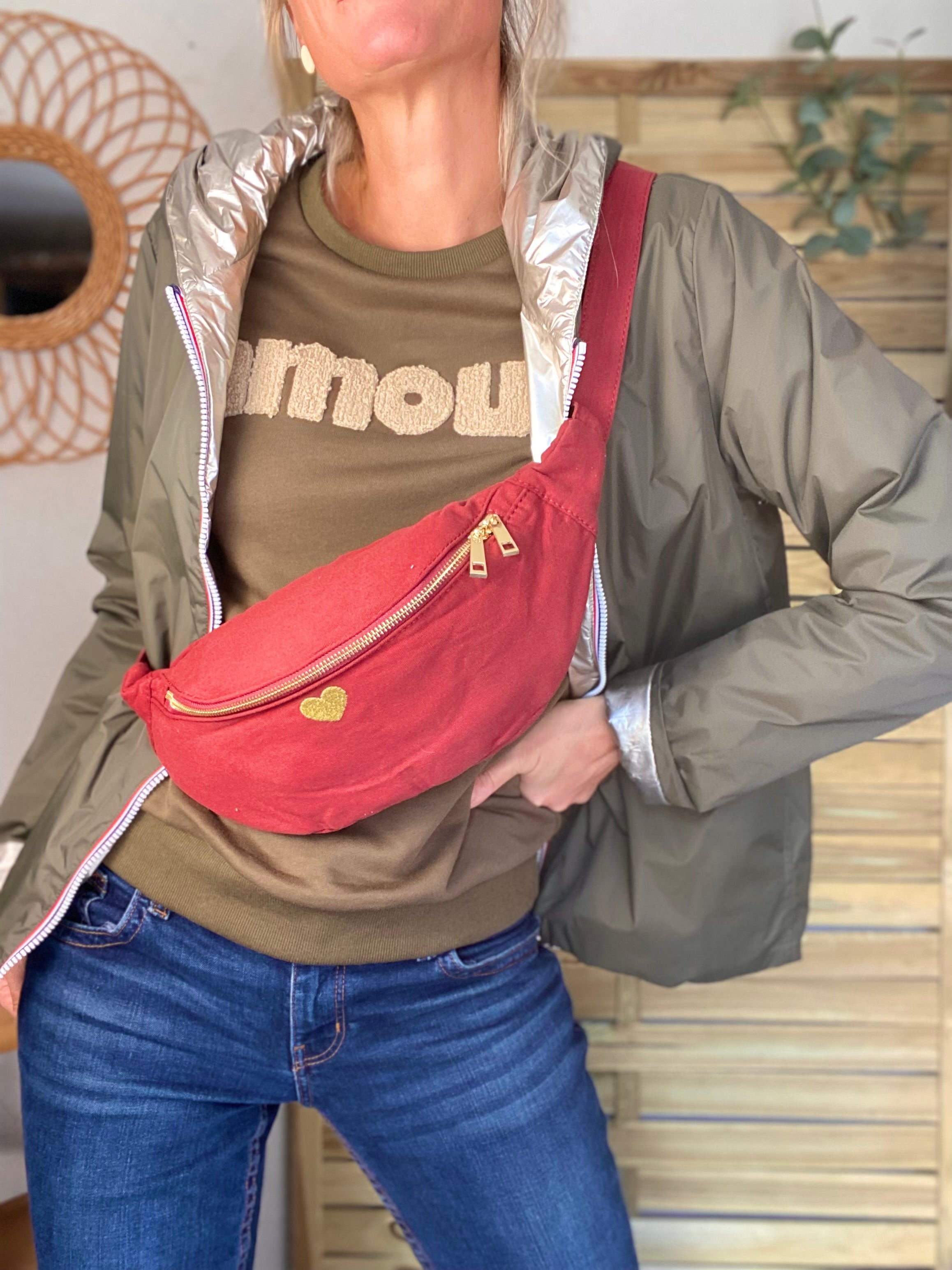 Sac banane en coton Coeur brodé 💛 CASSIDY - Bordeaux