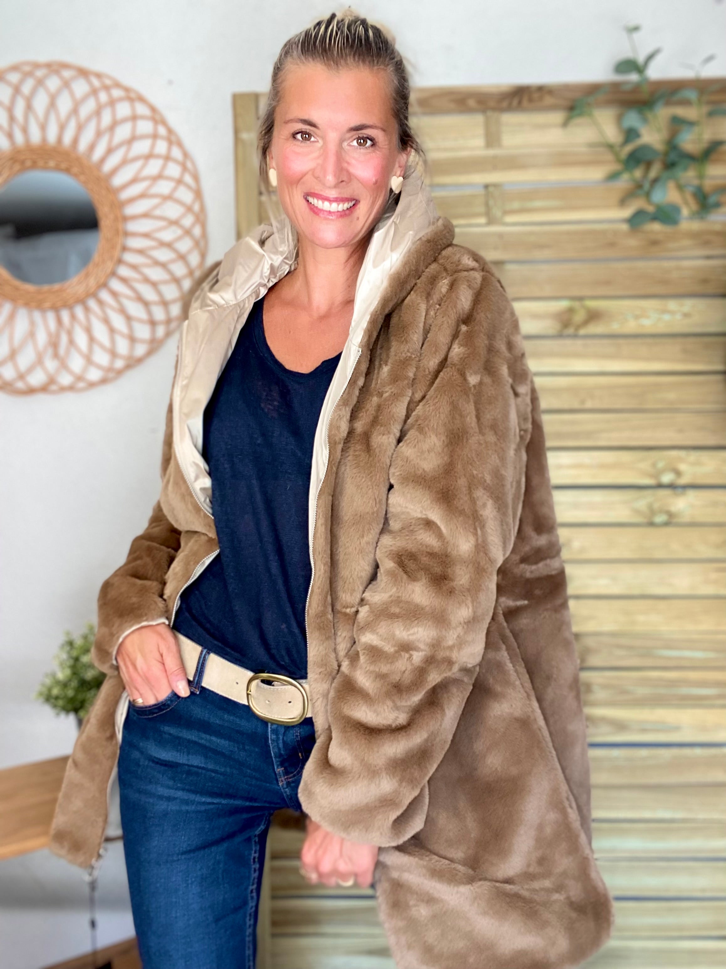 Parka Imperméable réversible fourrée Sable irisé / Camel ALIX - LAURA JO