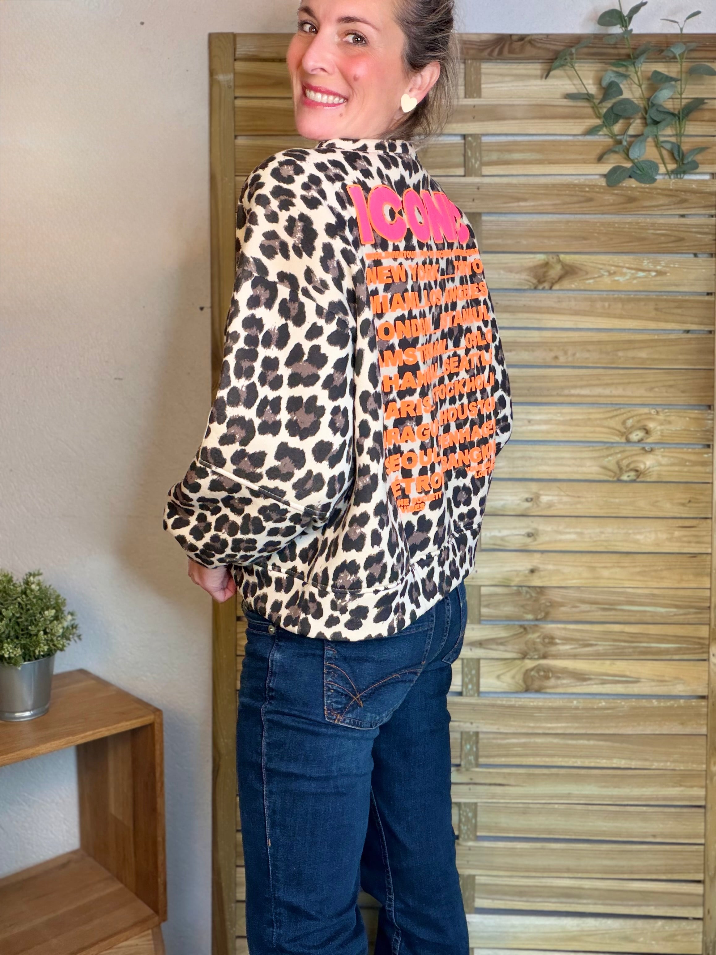 Sweat molleton imprimé Léo beige ICONIC 🐆 MANON