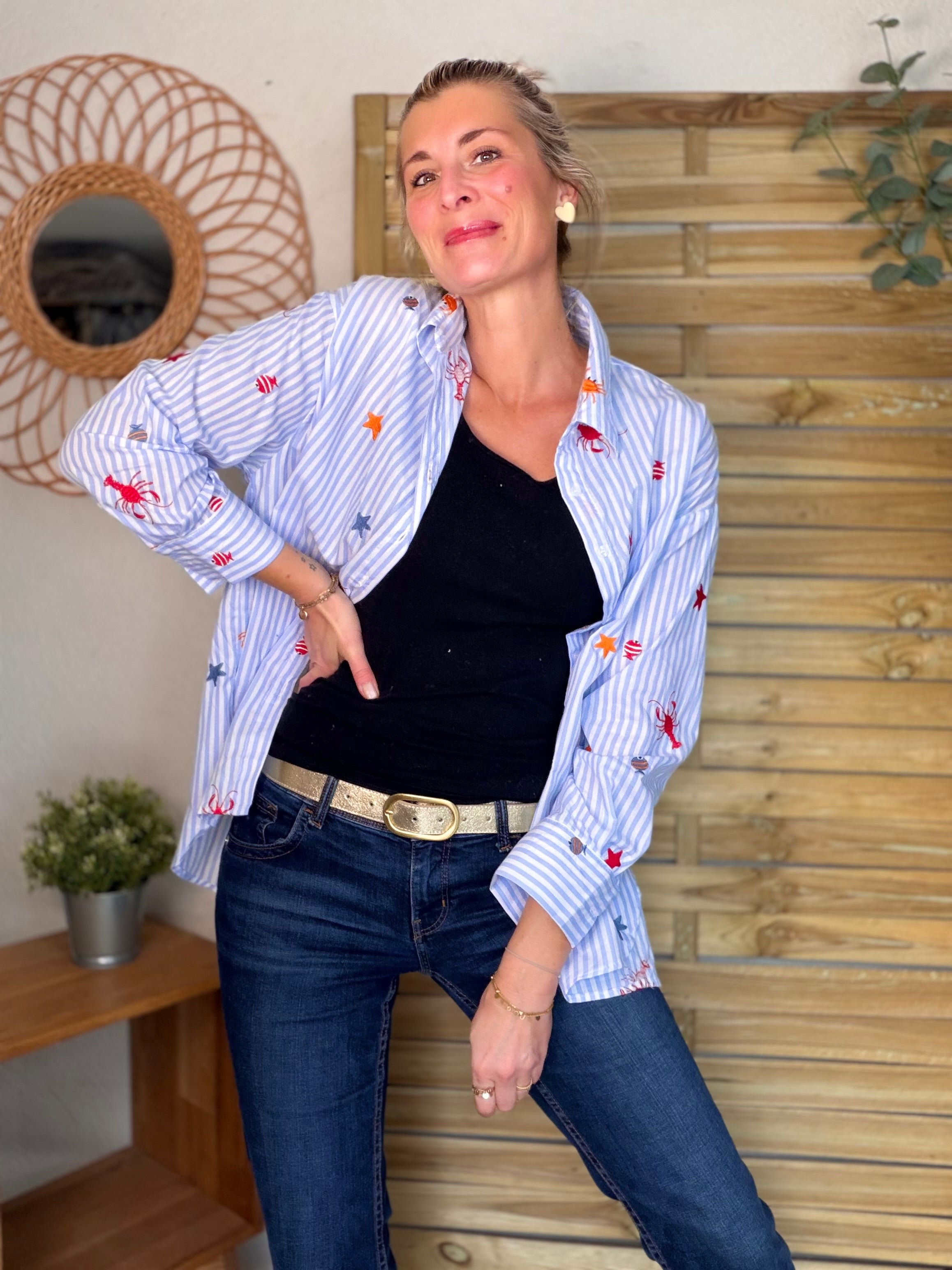 ⚡️ARRIVAGE - Chemise bleue à rayures coquillages et crustacés - ELORY