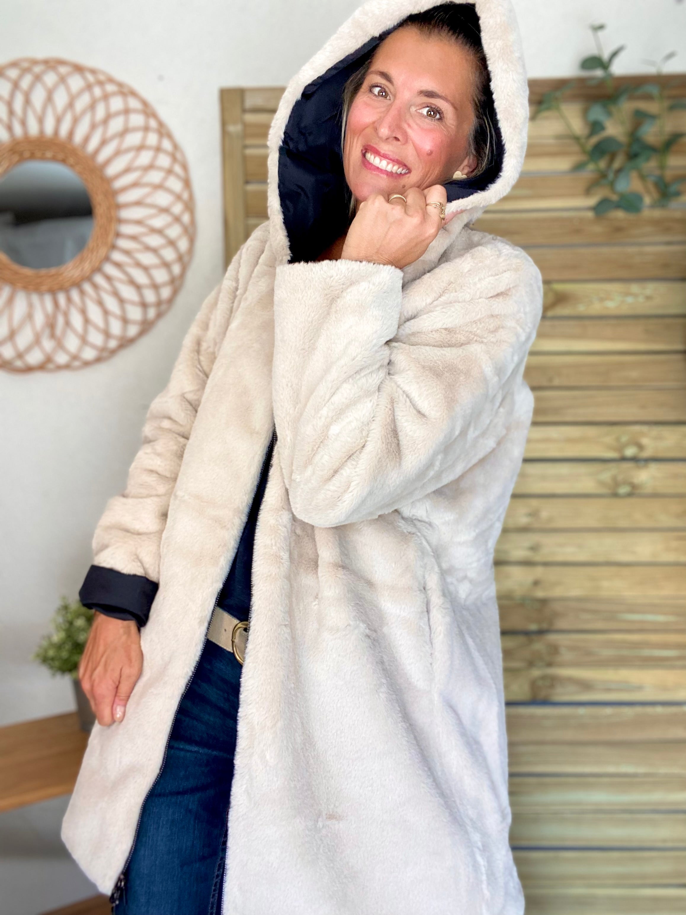 Parka Imperméable réversible fourrée Noir / Beige ALIX - LAURA JO