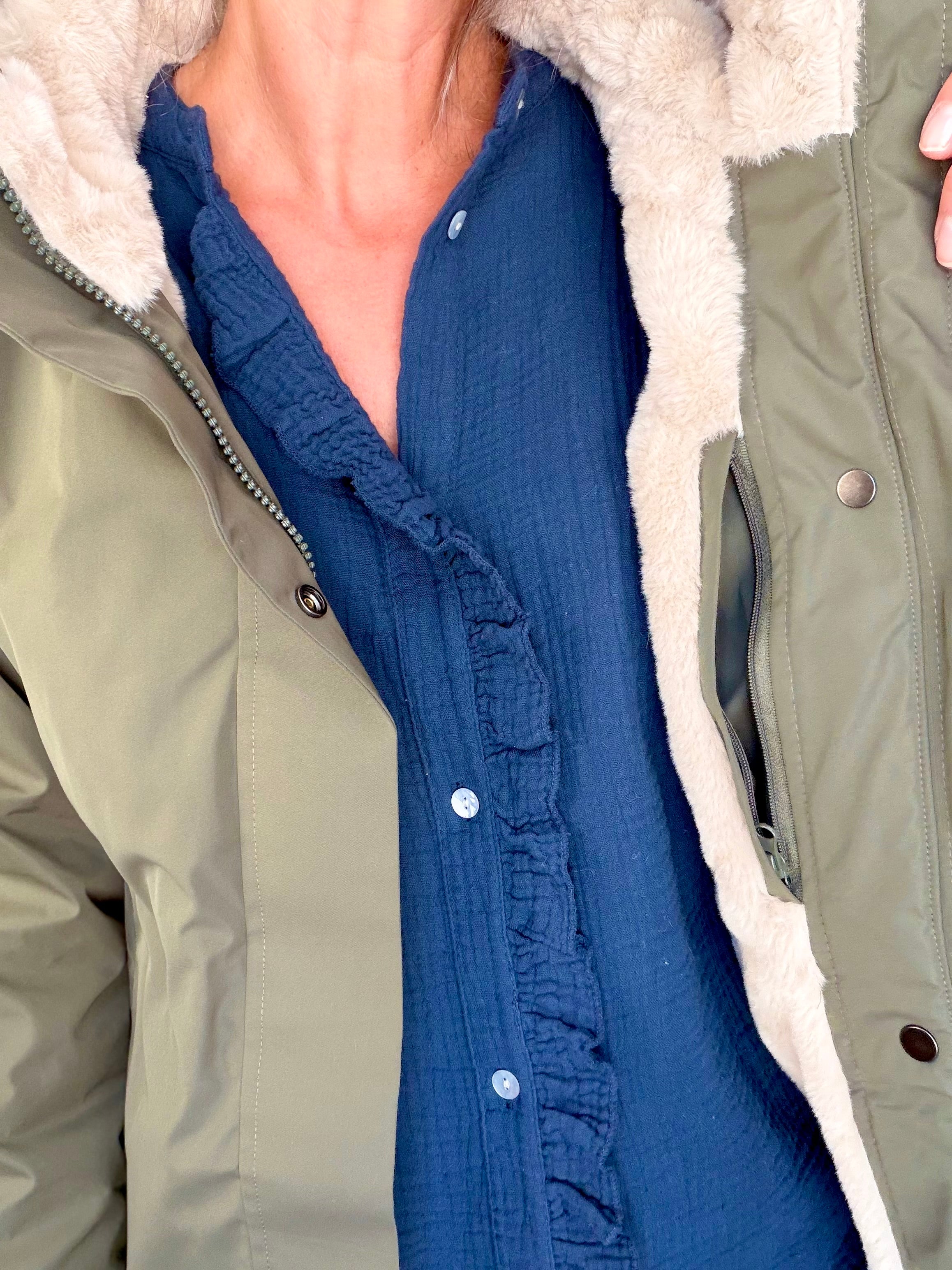 LAURA JO - Parka fourrée imperméable AMBRE MI-LONG - Kaki / Beige