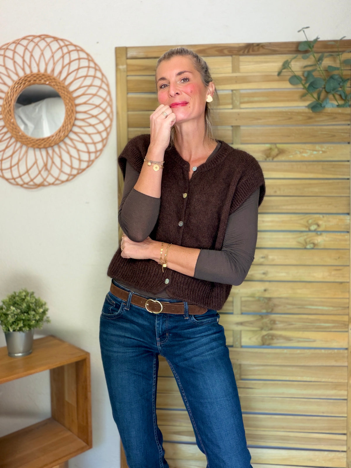 Gilet sans manche en maille laine et mohair AVERY Chocolat