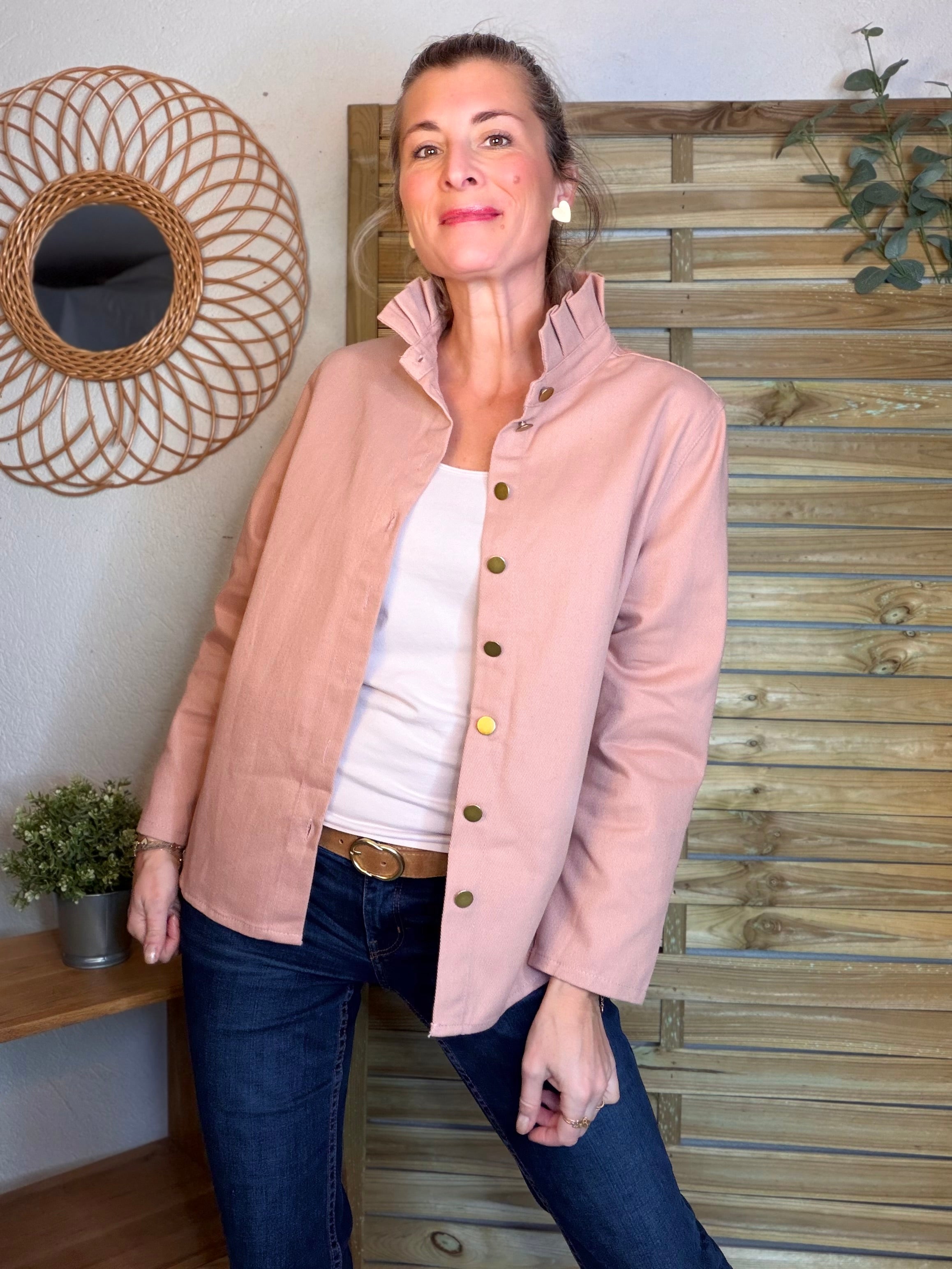 ⚡️ ARRIVAGE - Veste / Chemise en coton, col victorien volanté Beige taupe HILLARY - Rose