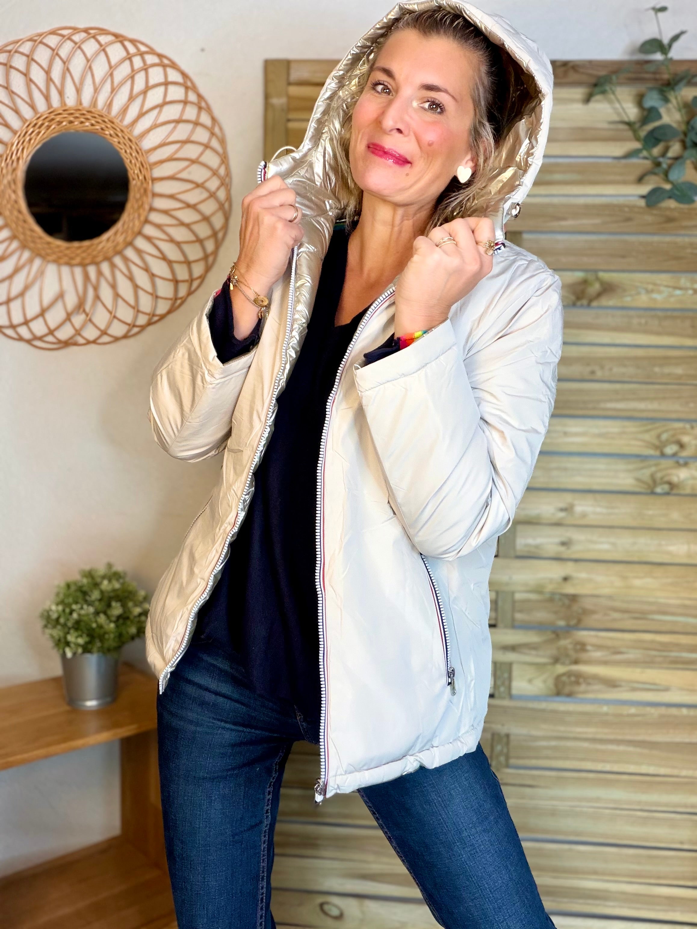 ⚡️PÉPITES FRIDAY - Doudoune imperméable réversible longue ANGÈLE COURT - Écru - MELYA MELODY