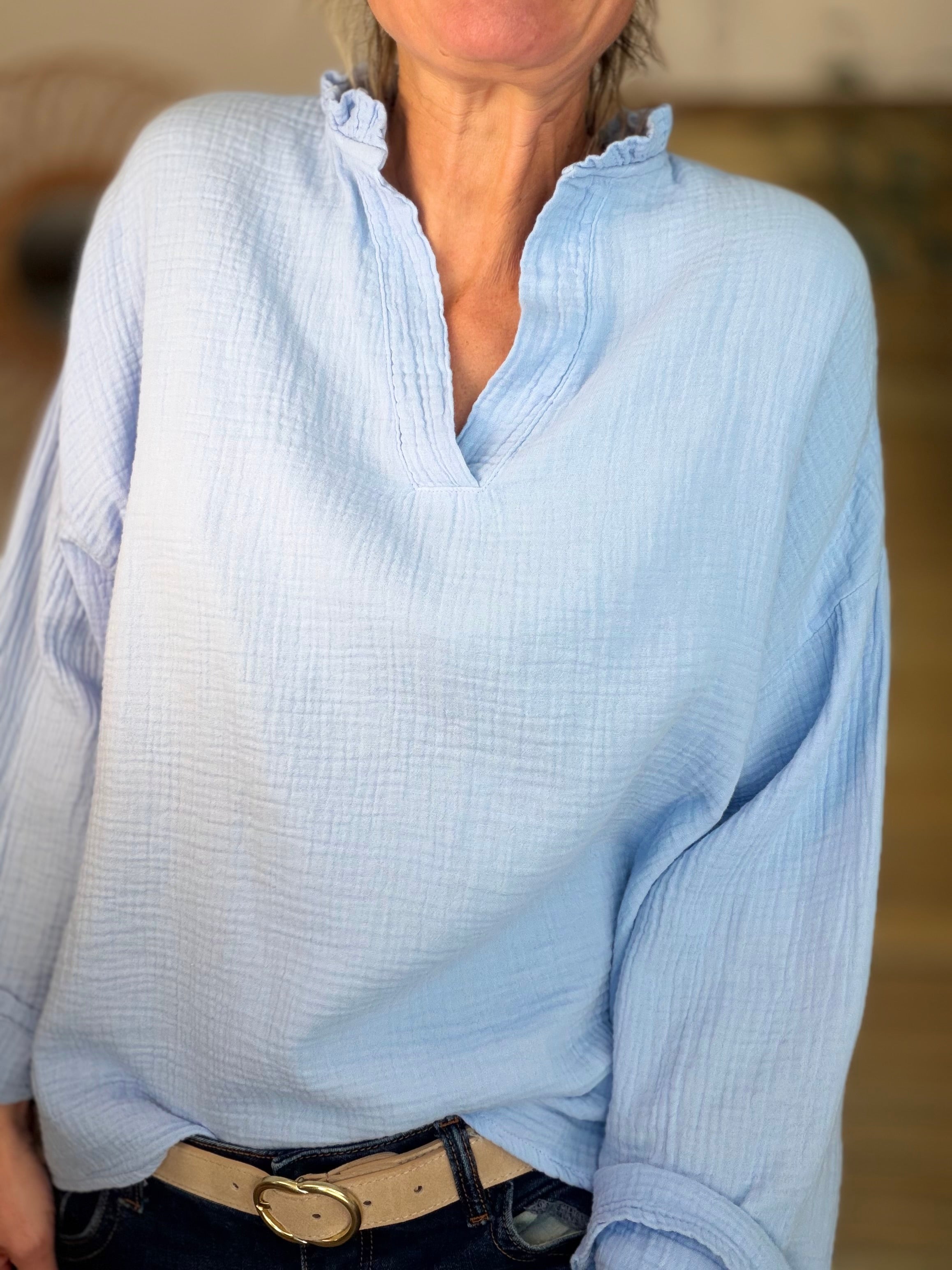 Blouse en gaze de coton SIERRA Bleu ciel