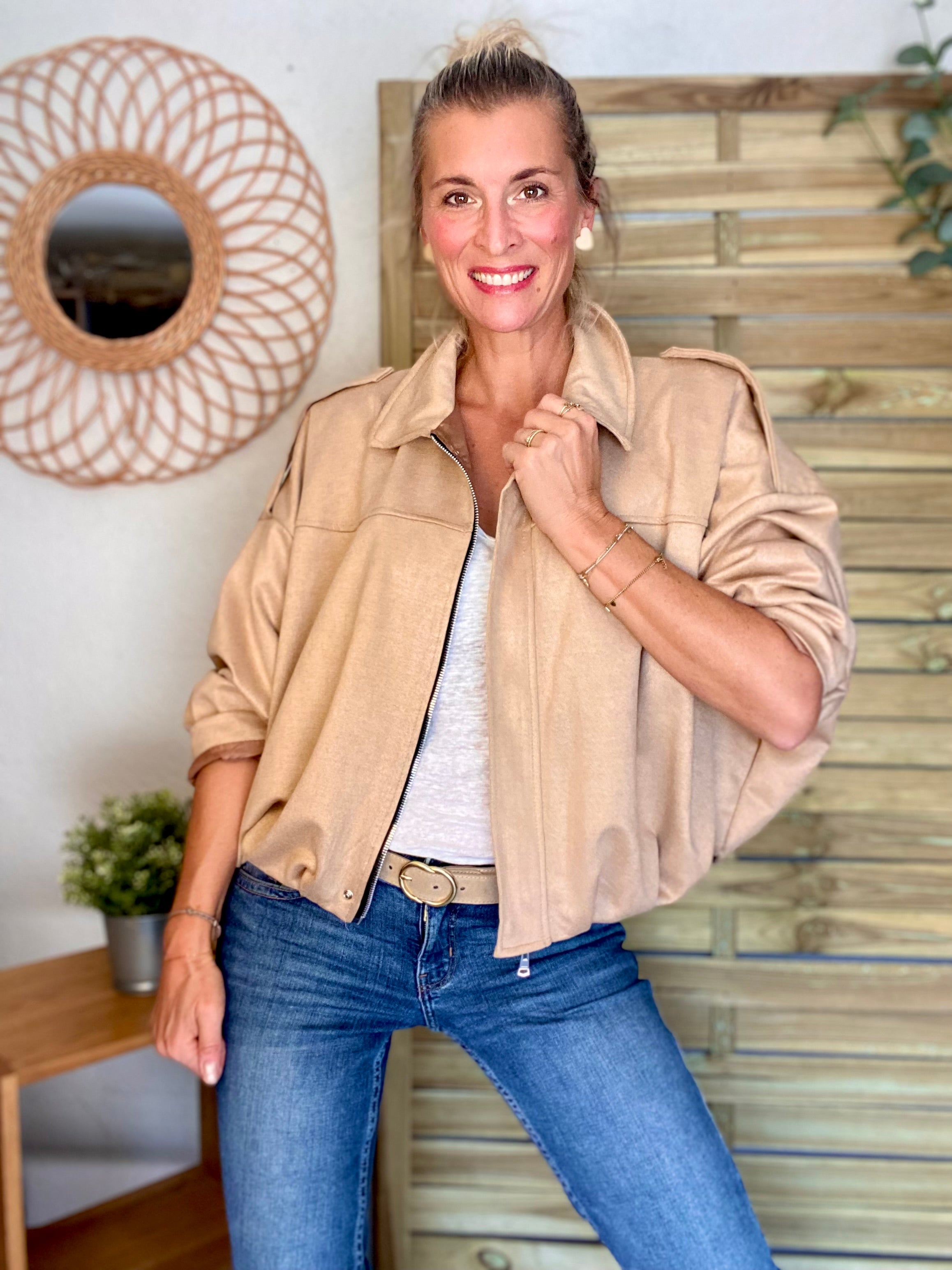 Veste oversize en suédine ISAAC - Camel clair