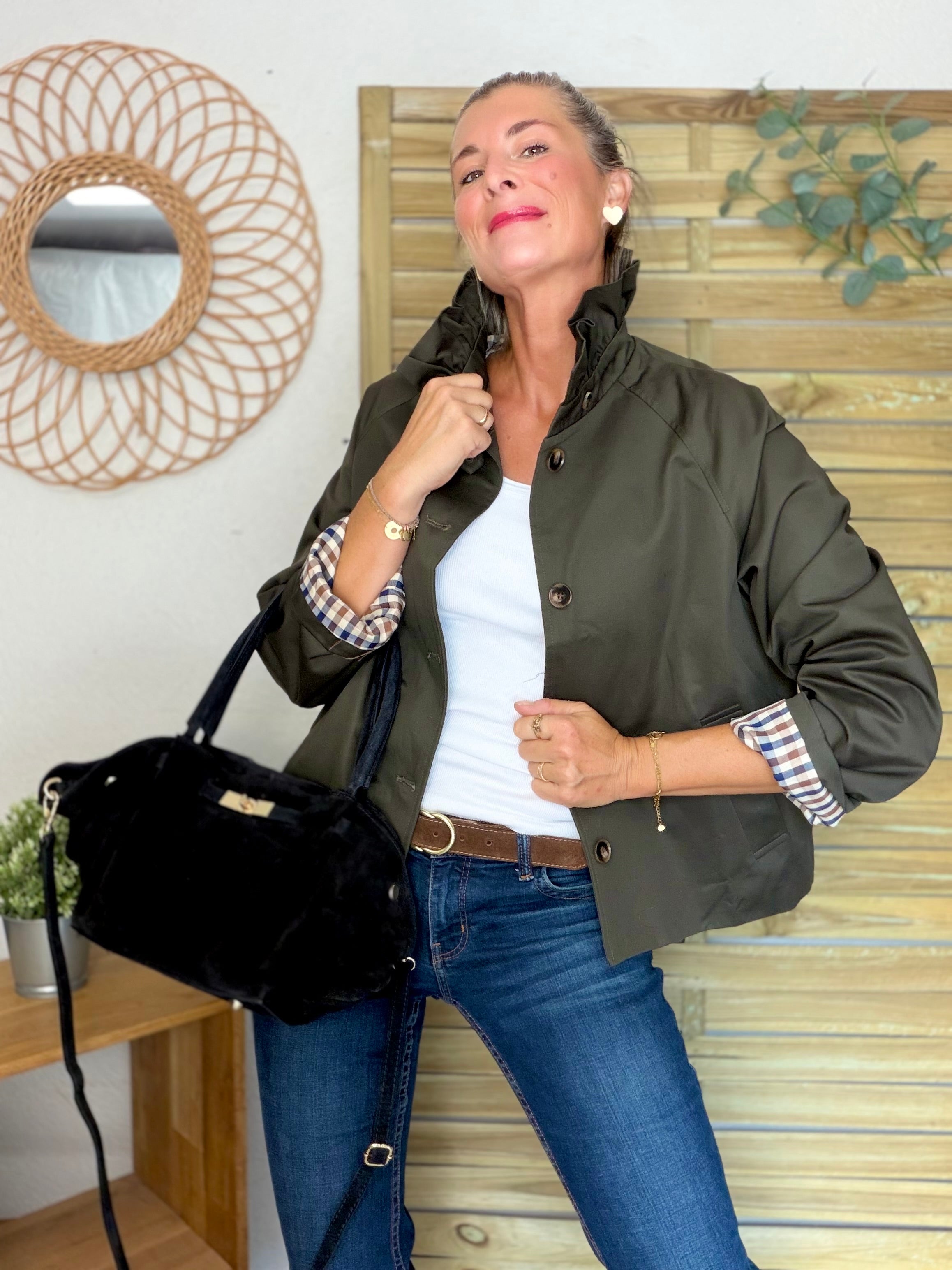 Veste Trench col victorien doublure carreaux - VICTORIA Kaki foncé
