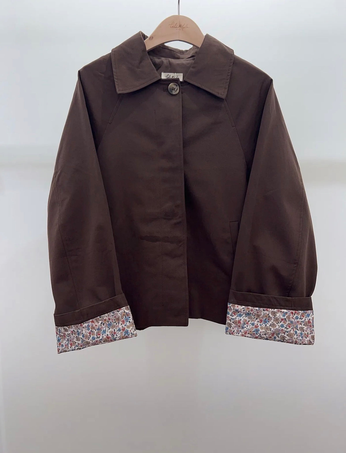 Veste Trench en coton Chocolat avec Liberty - MAHAUT - LILI et LALA