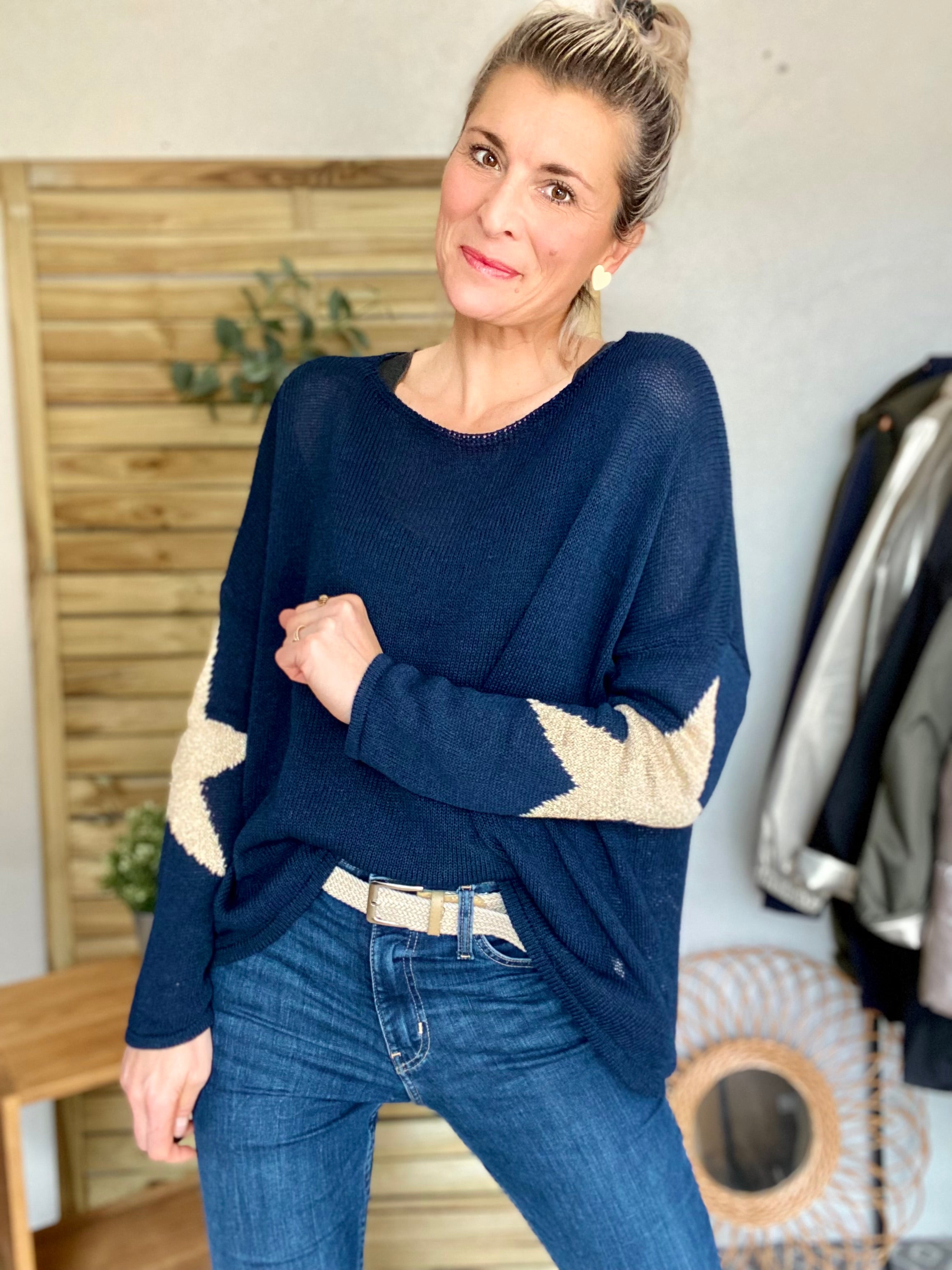 Pull Oversize étoiles dorées ALBA - Bleu marine