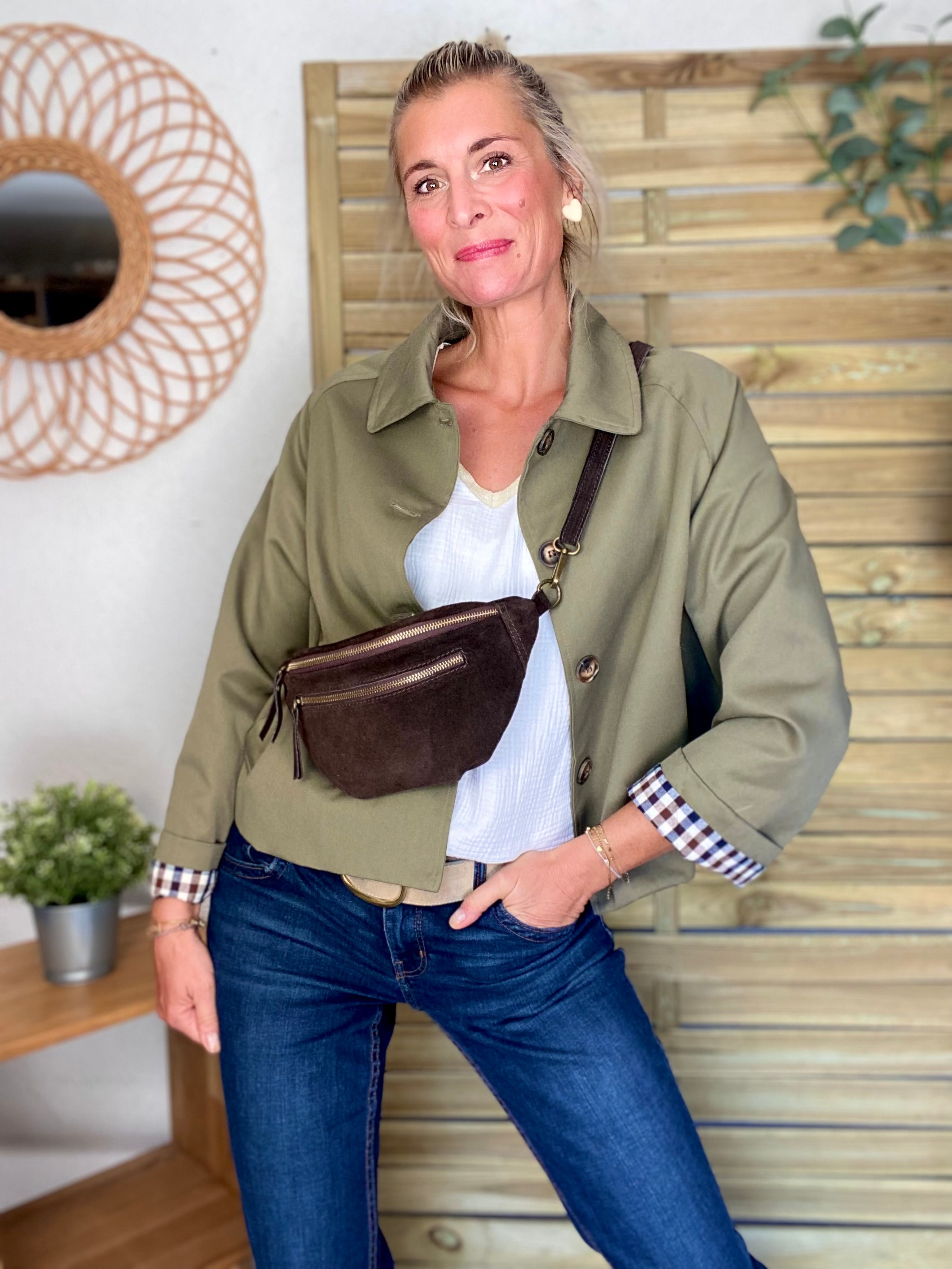 Veste Trench en coton avec vichy - YSEULT court Kaki