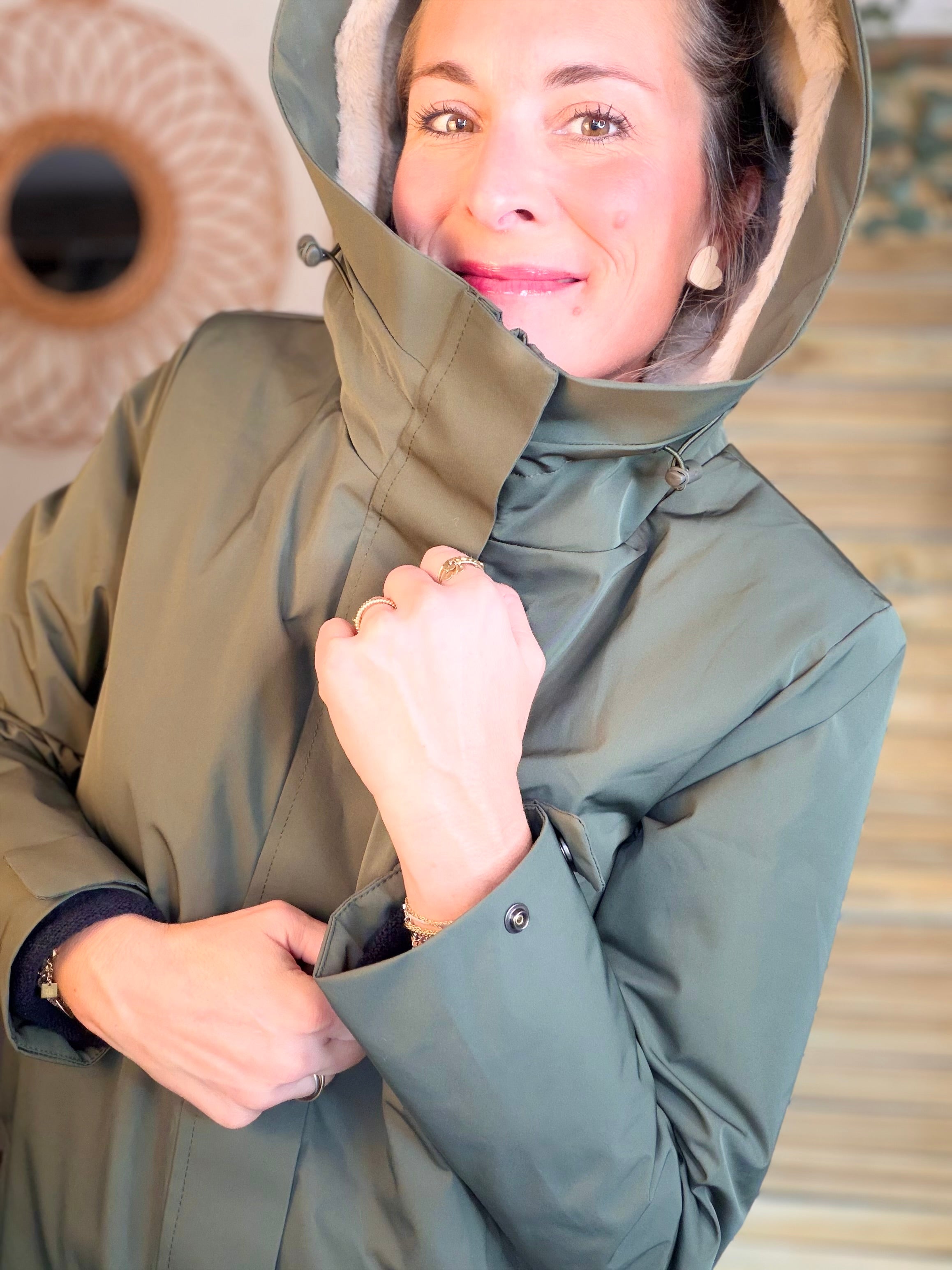 Parka fourrée imperméable AMBRE - Kaki / Beige - LAURA JO