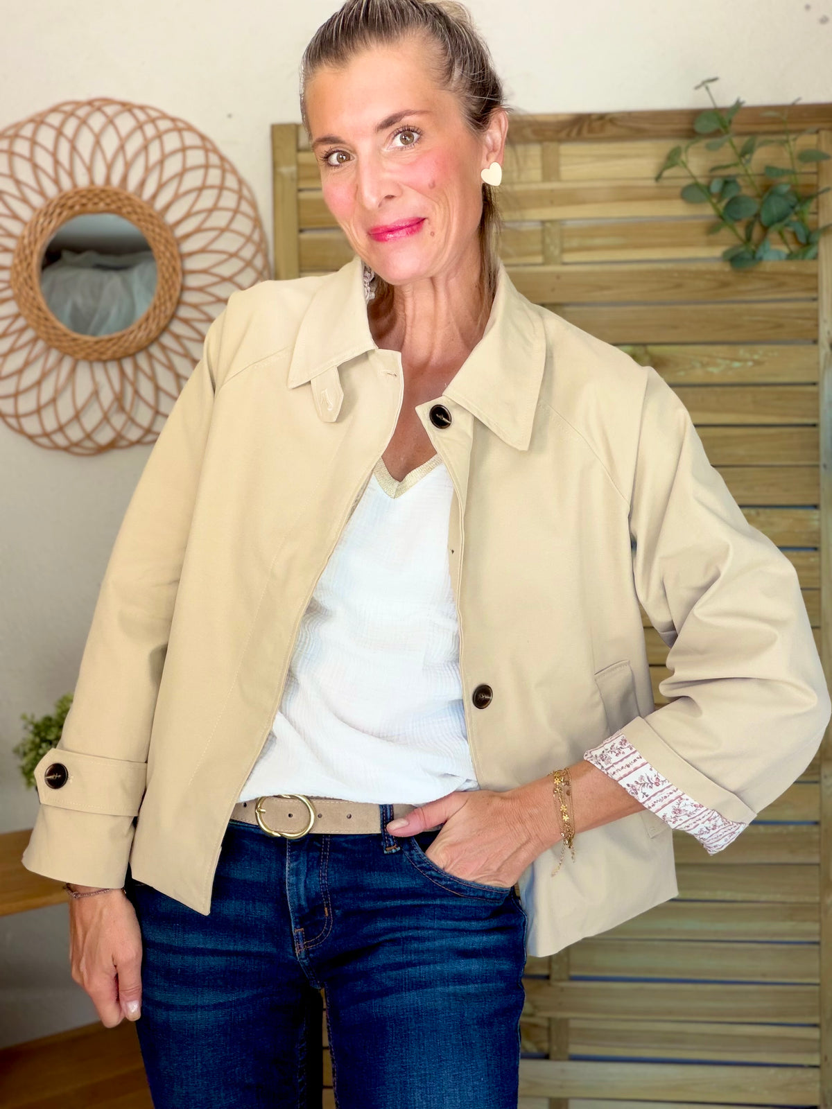 Veste Trench avec Liberty - MADELEINE Beige