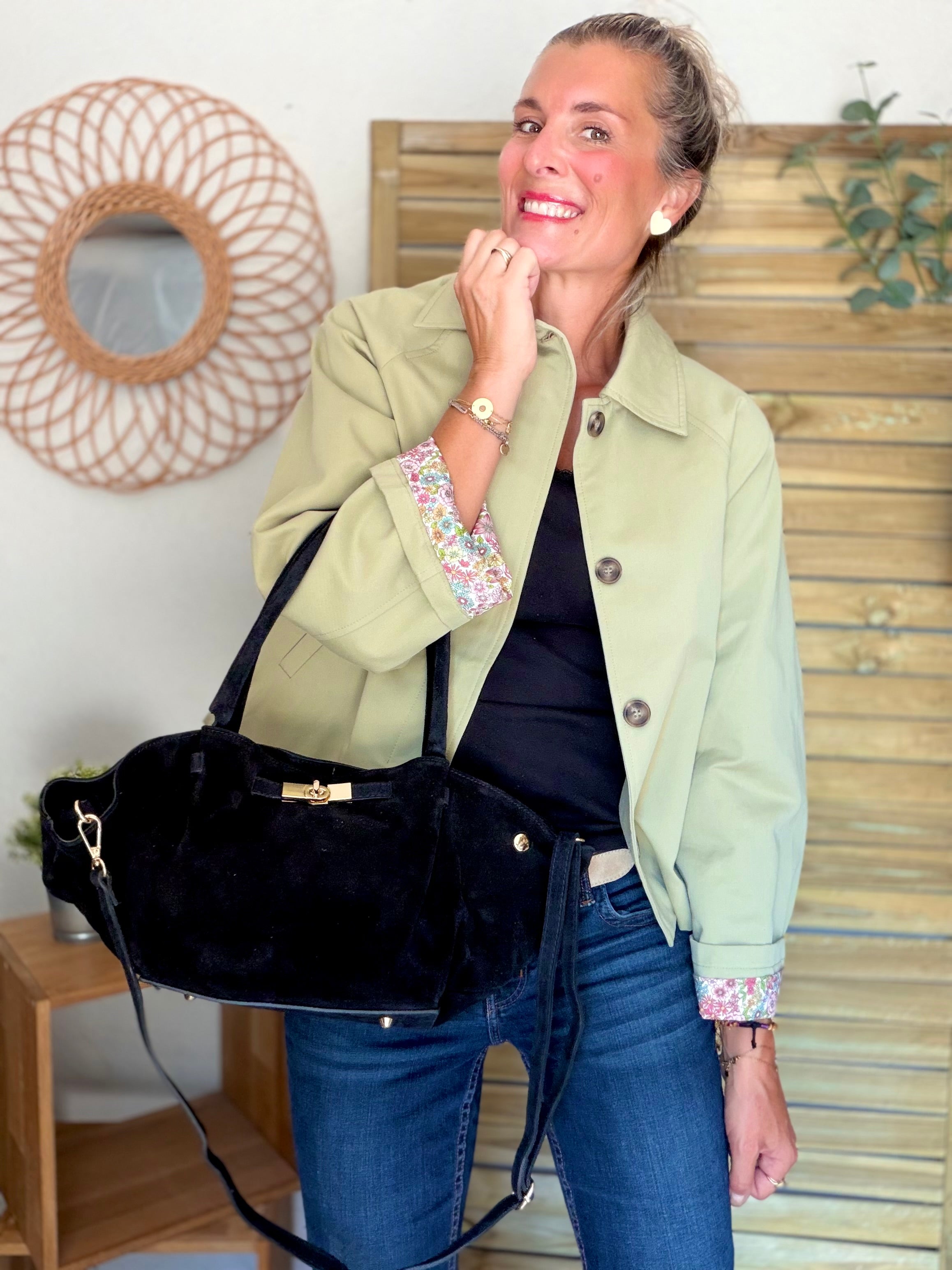 Sac cabas en cuir daim HANA - Noir