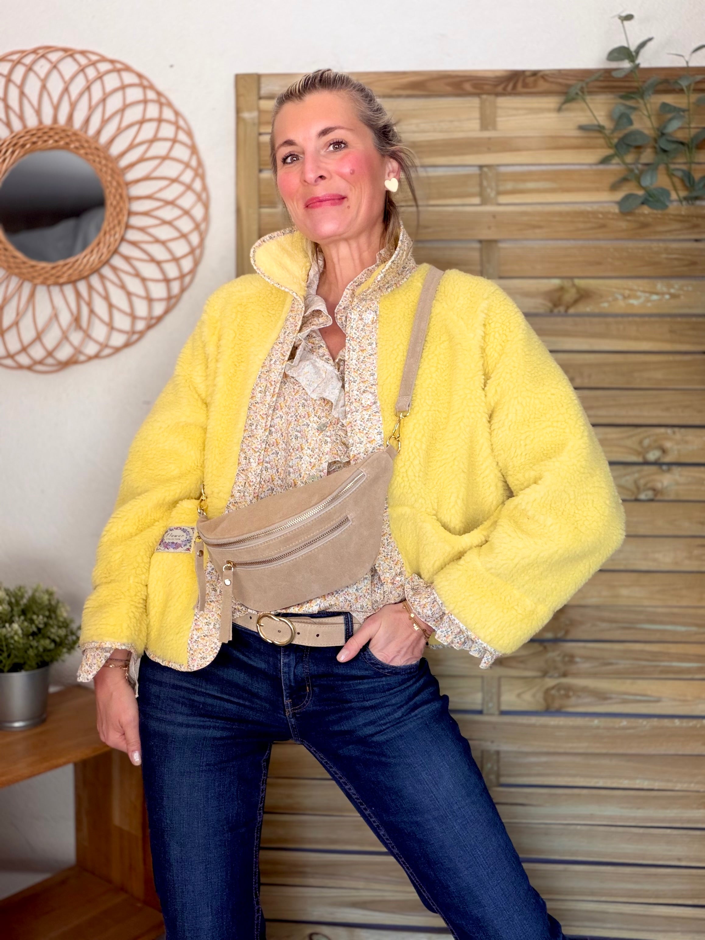 Veste Sherpa et fleurs LÉONIE Jaune