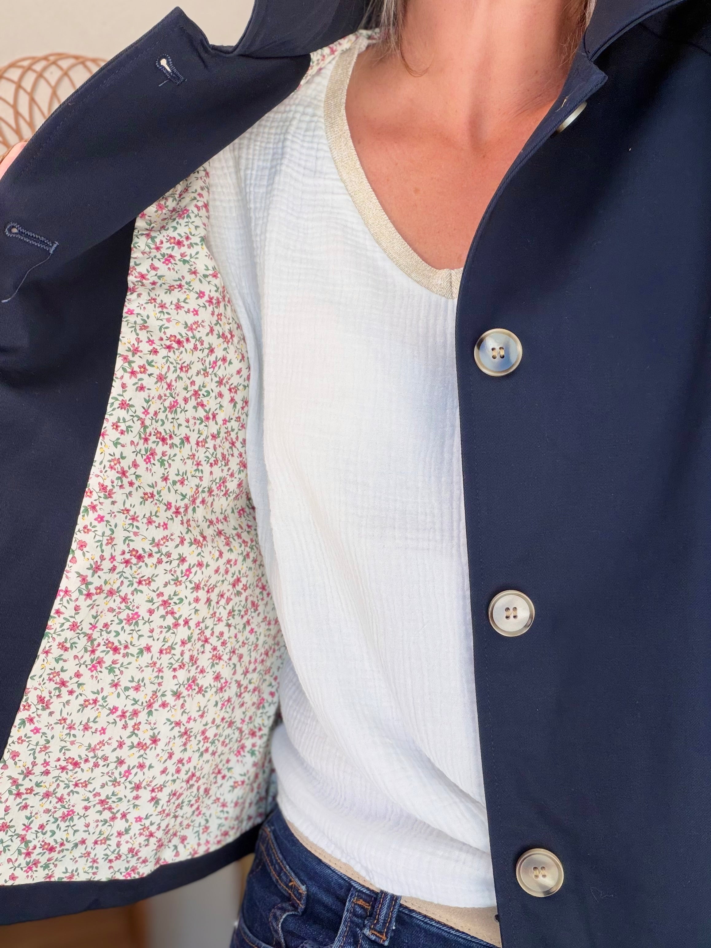 Veste Trench en coton avec Liberty - JOHAN Bleu marine