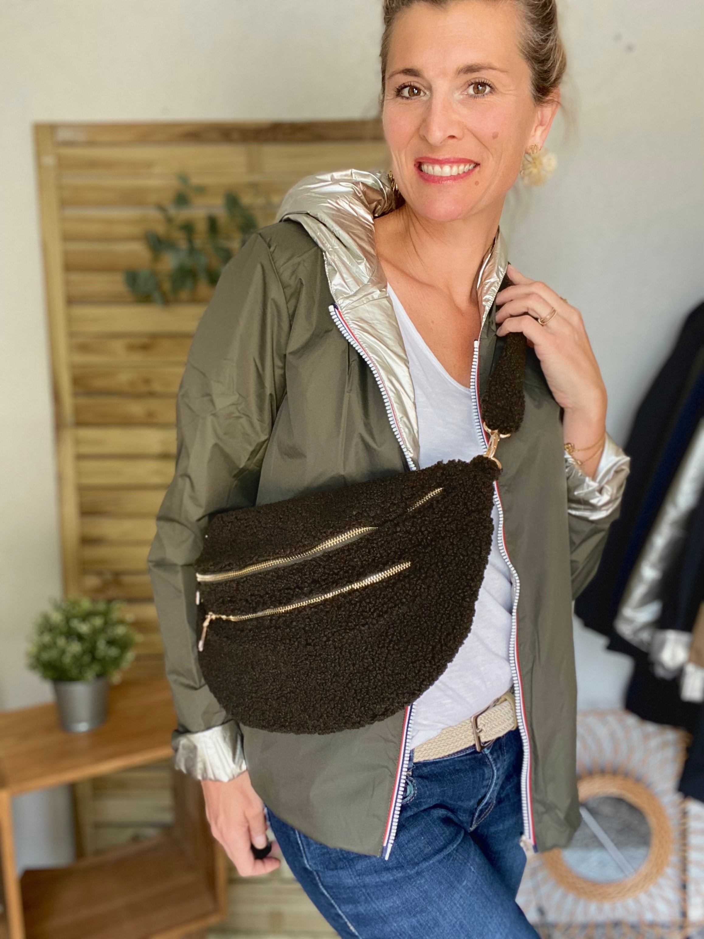 Sac banane XL double poche en moumoute 2 sangles inclues BILLIE