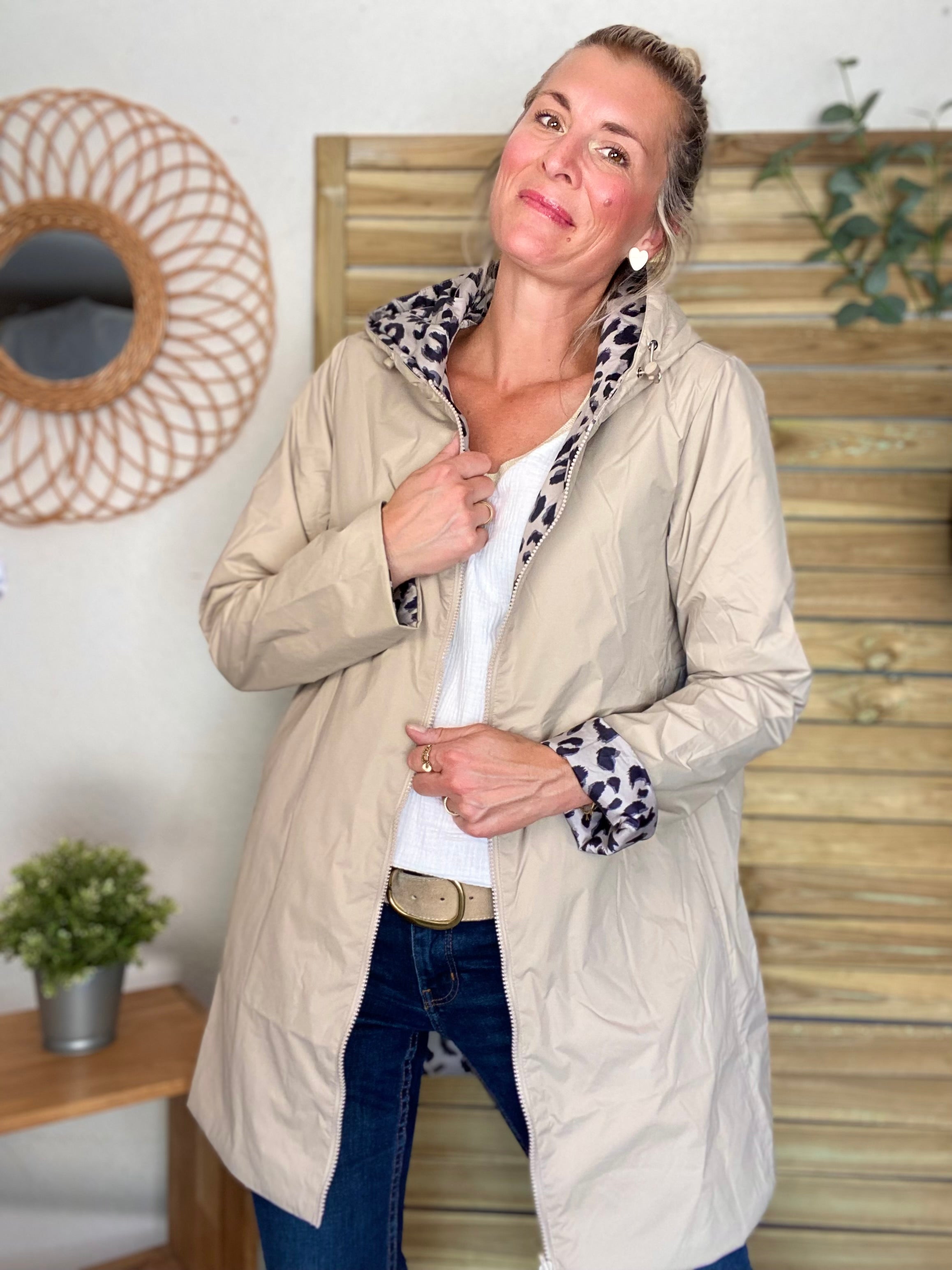 Imperméable réversible rembourré LOUISON LONG - Beige / Léo - LAURA JO