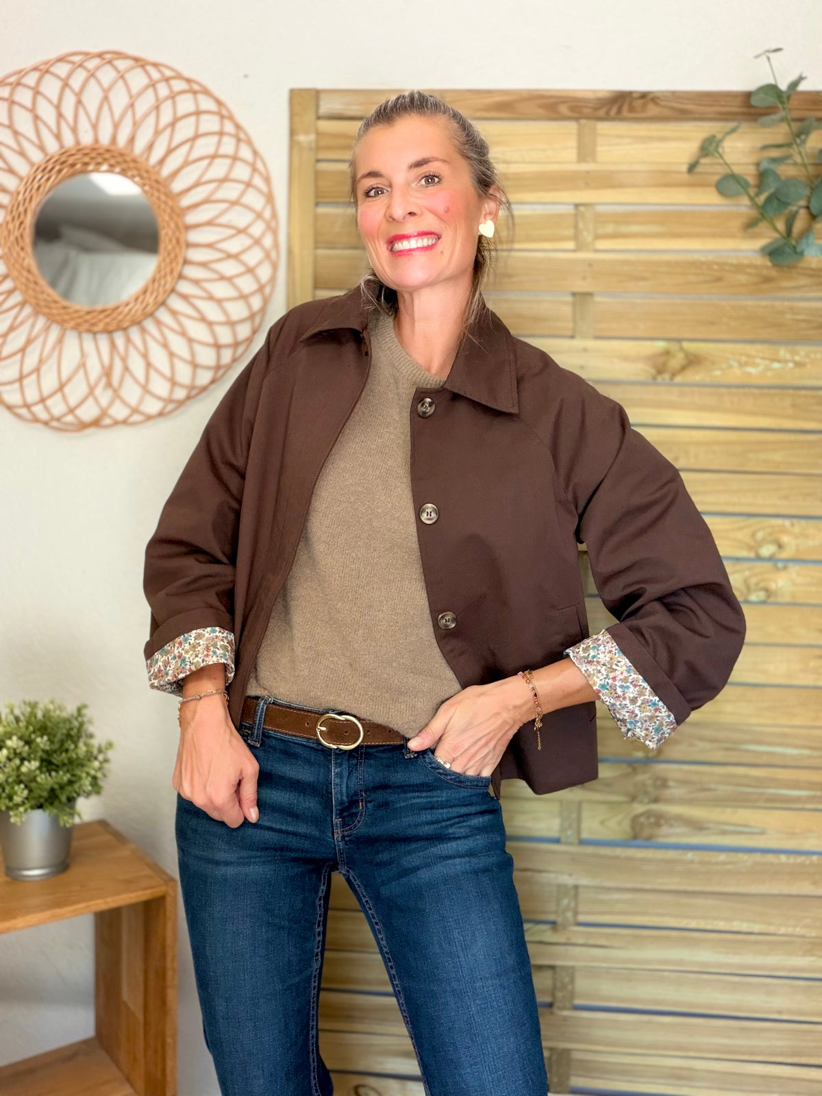 Veste Trench en coton Chocolat avec Liberty - MAHAUT - LILI et LALA